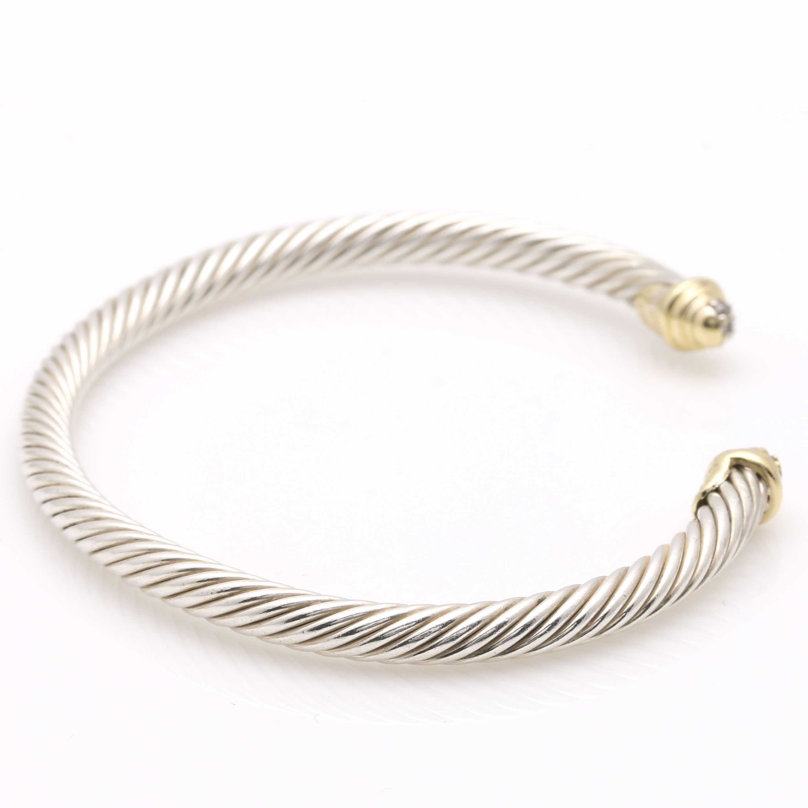David Yurman Sterling Silver and 18K Yellow Gold Diamond Cable Cuff