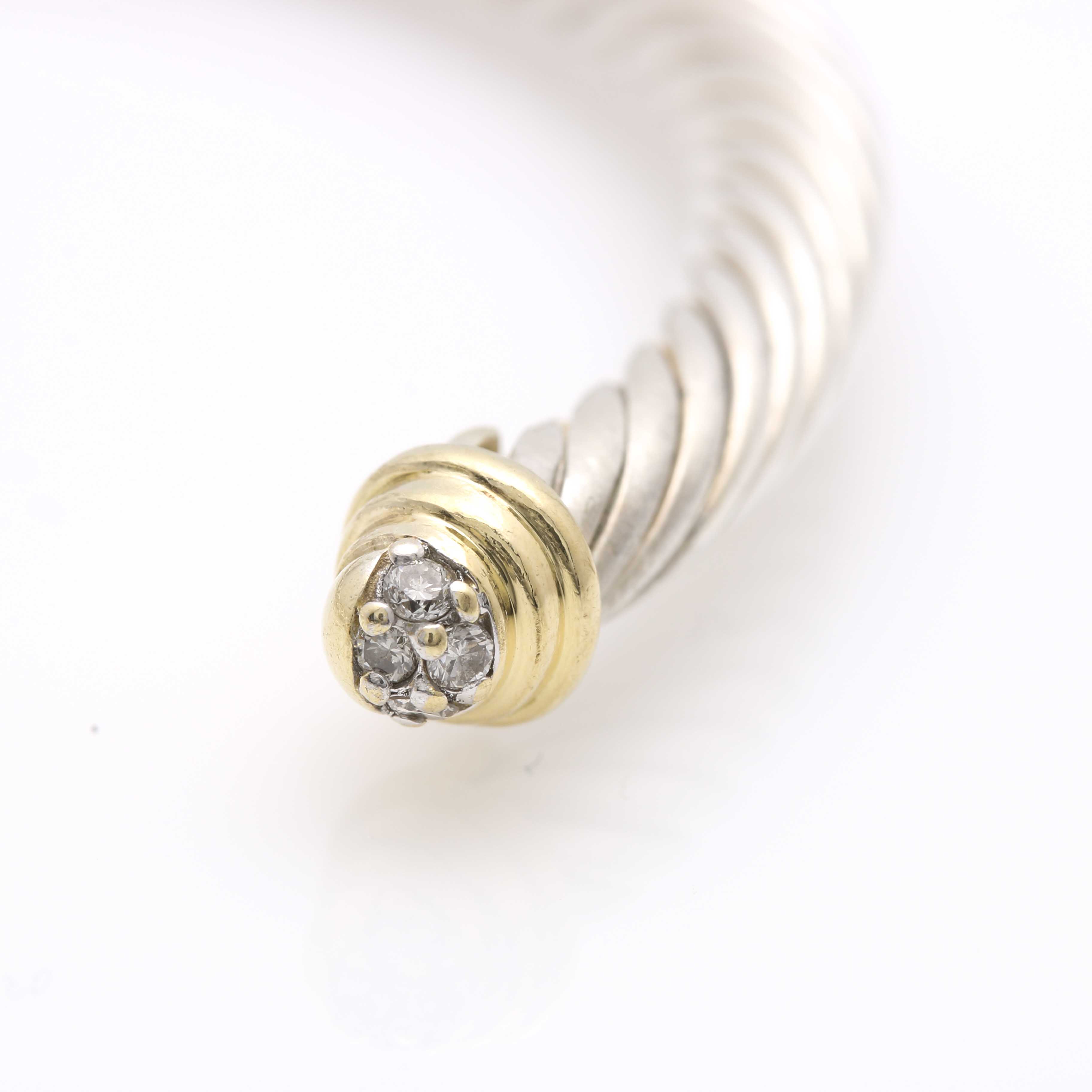 David Yurman Sterling Silver and 18K Yellow Gold Diamond Cable Cuff