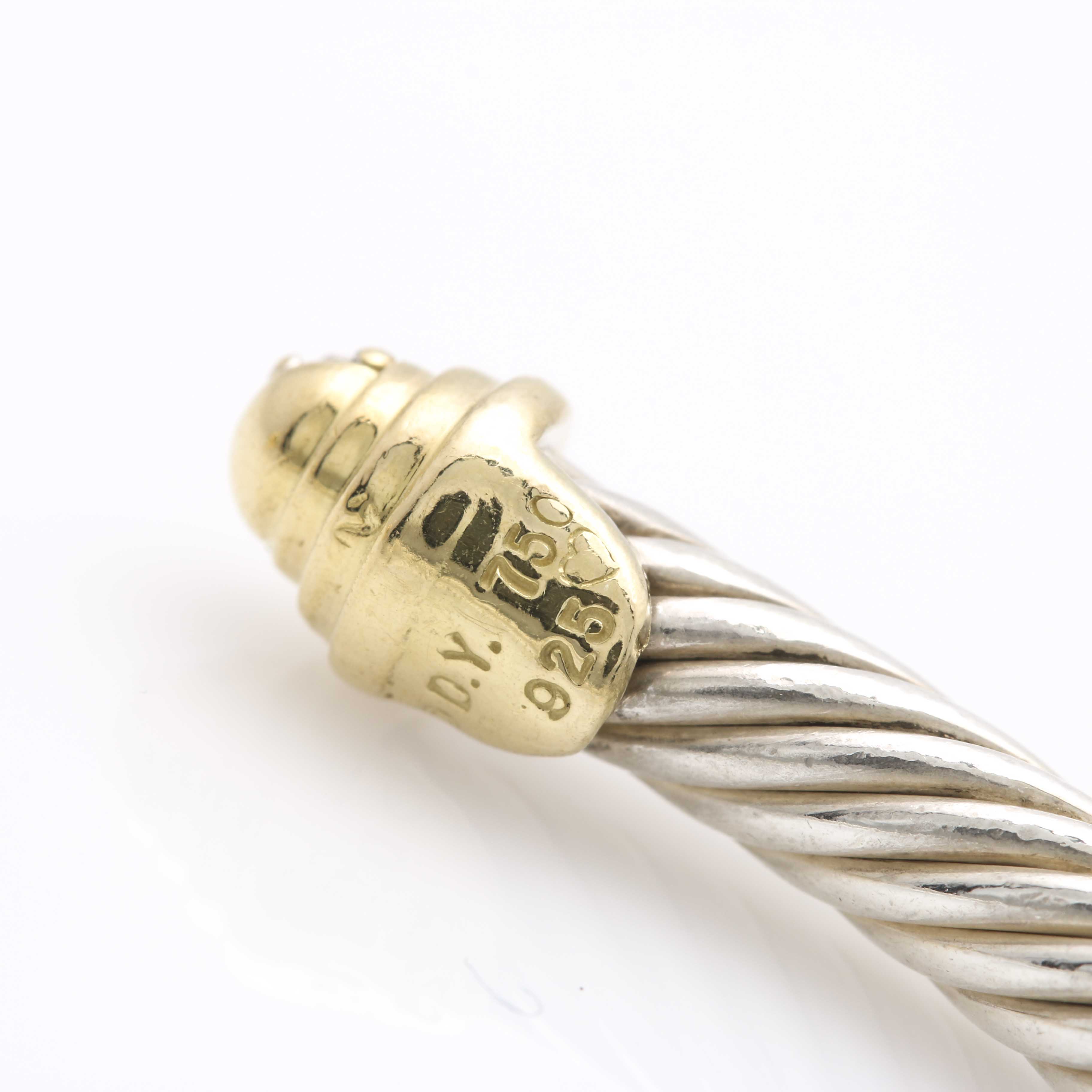 David Yurman Sterling Silver and 18K Yellow Gold Diamond Cable Cuff