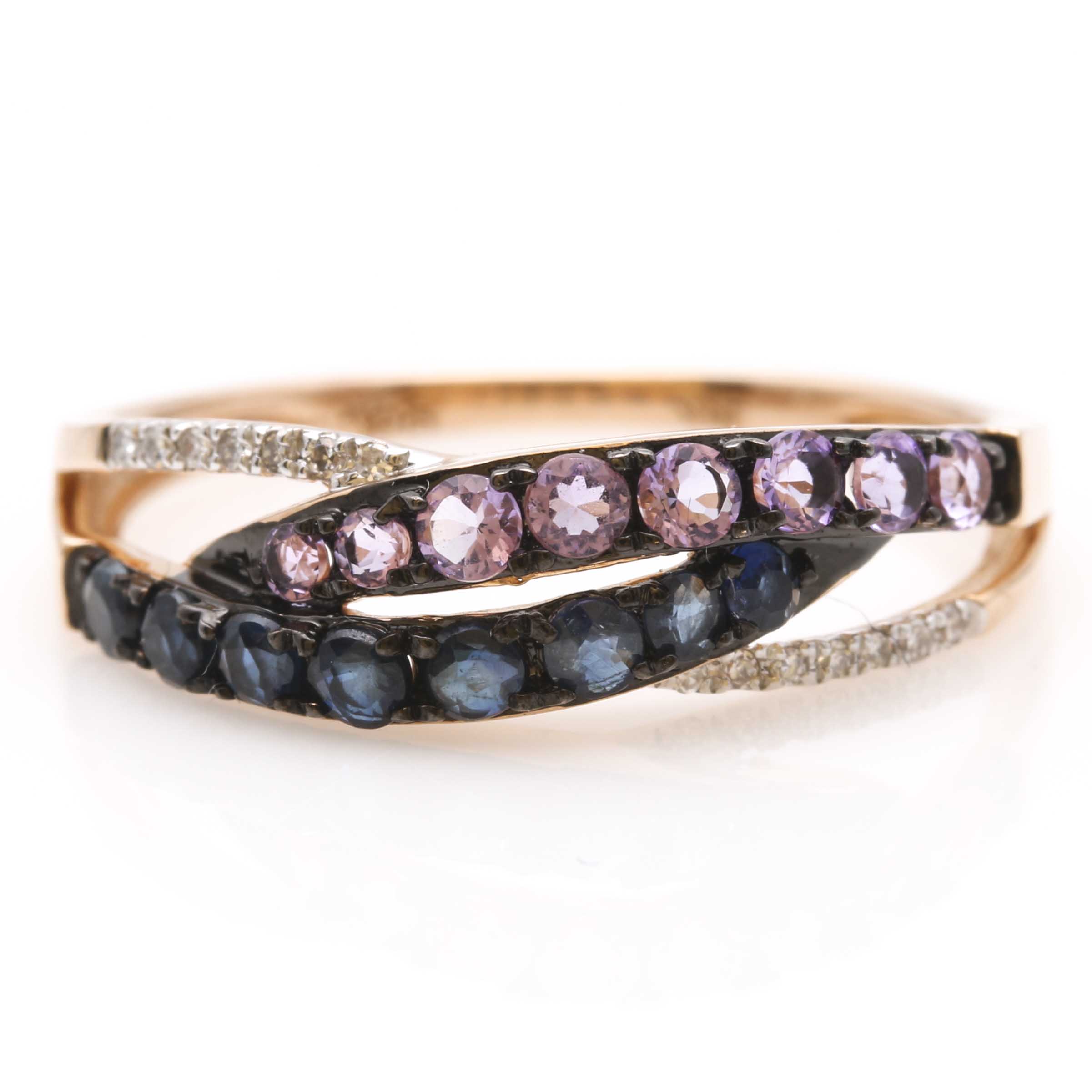 14K Rose Gold Amethyst, Diamond, and Sapphire Ring