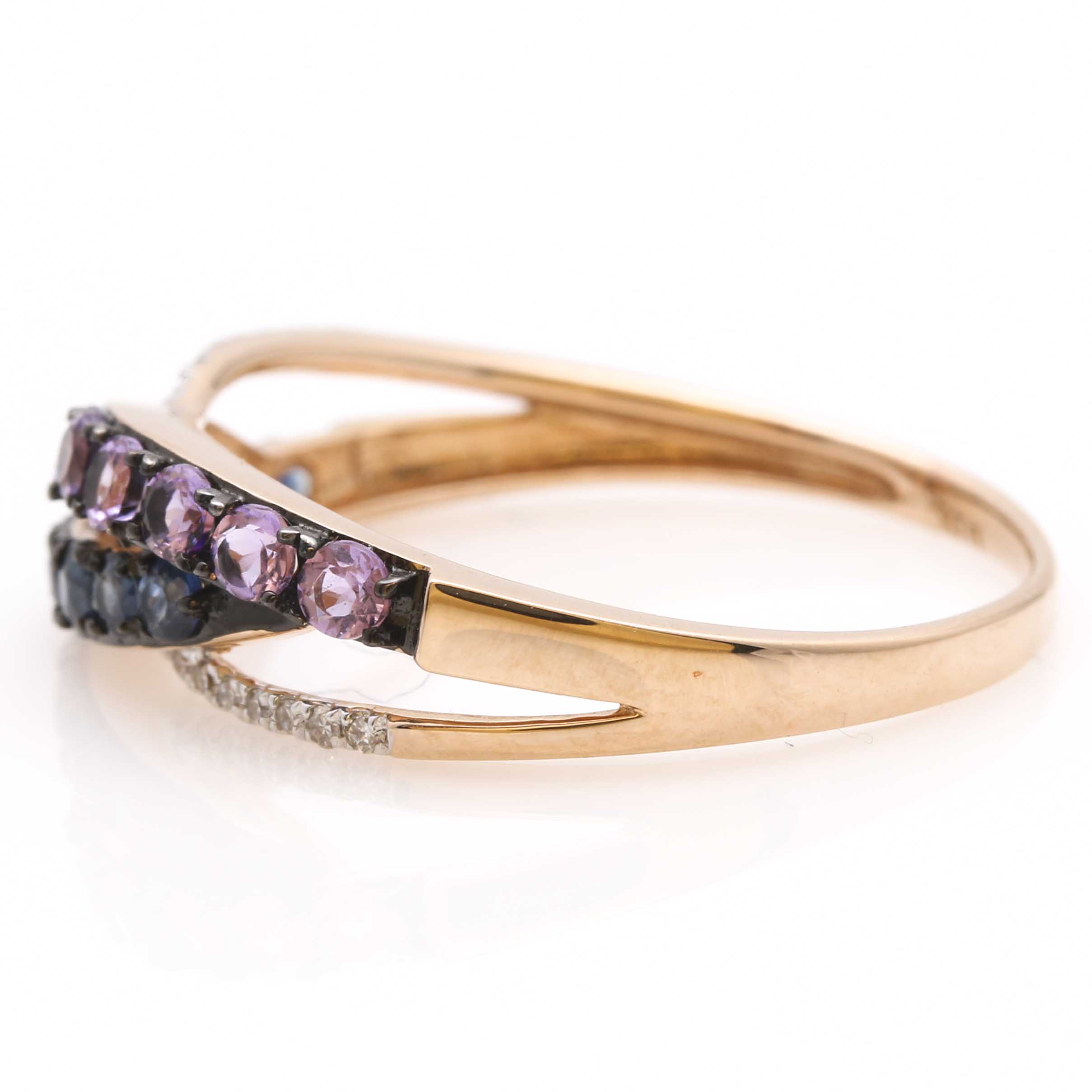 14K Rose Gold Amethyst, Diamond, and Sapphire Ring
