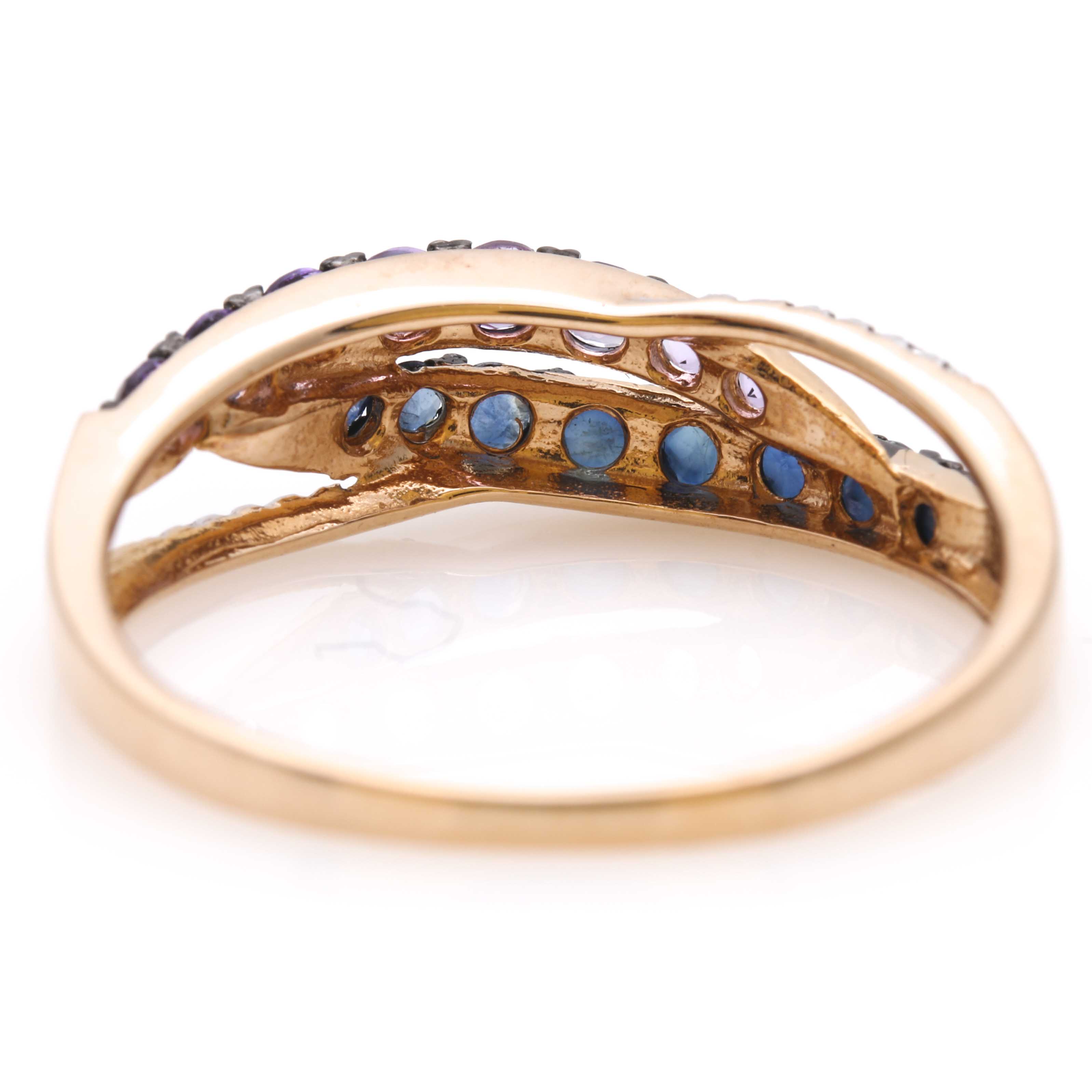 14K Rose Gold Amethyst, Diamond, and Sapphire Ring