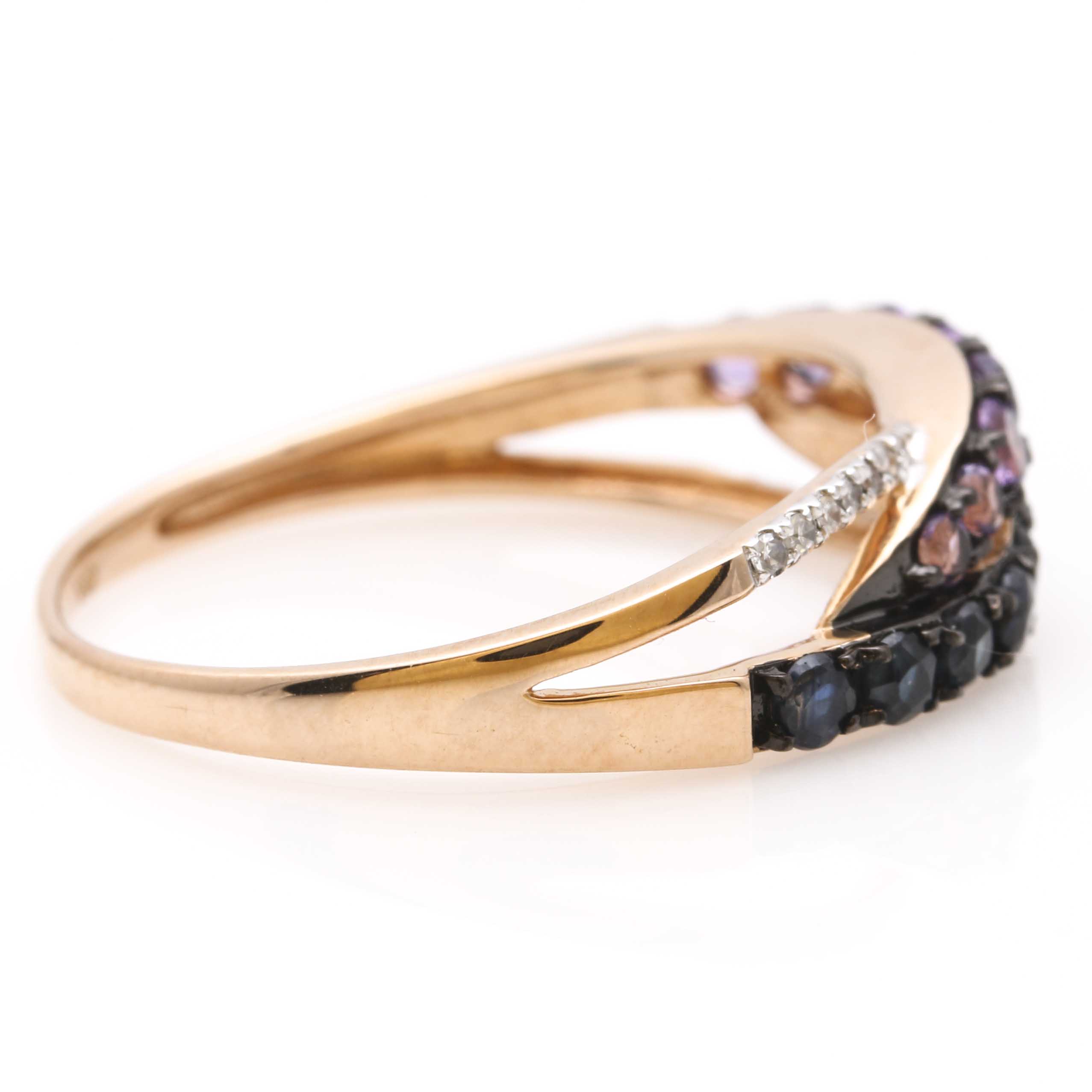 14K Rose Gold Amethyst, Diamond, and Sapphire Ring