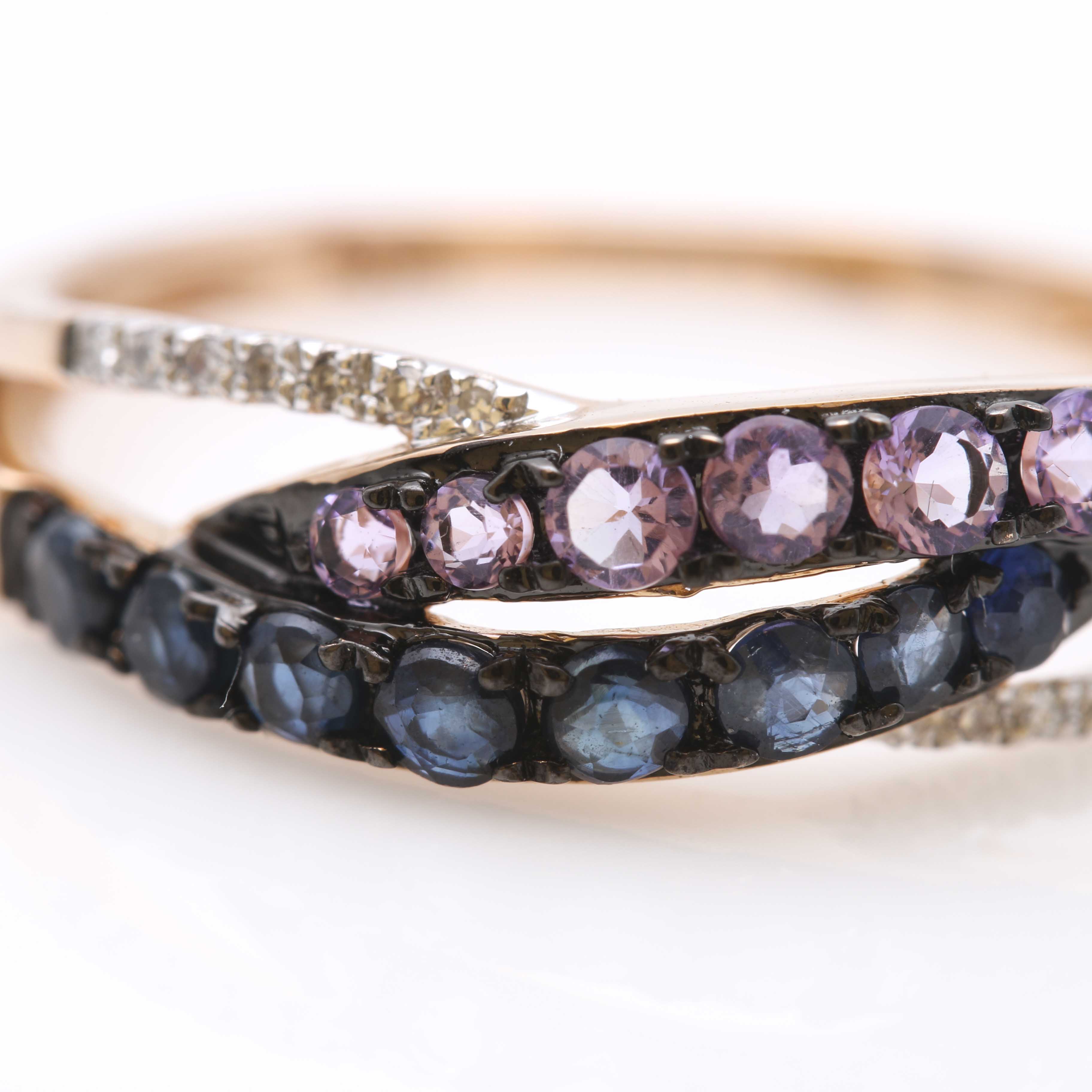14K Rose Gold Amethyst, Diamond, and Sapphire Ring