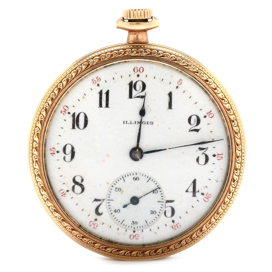 Vintage Illinois Gold Filled Open Face Pocket Watch