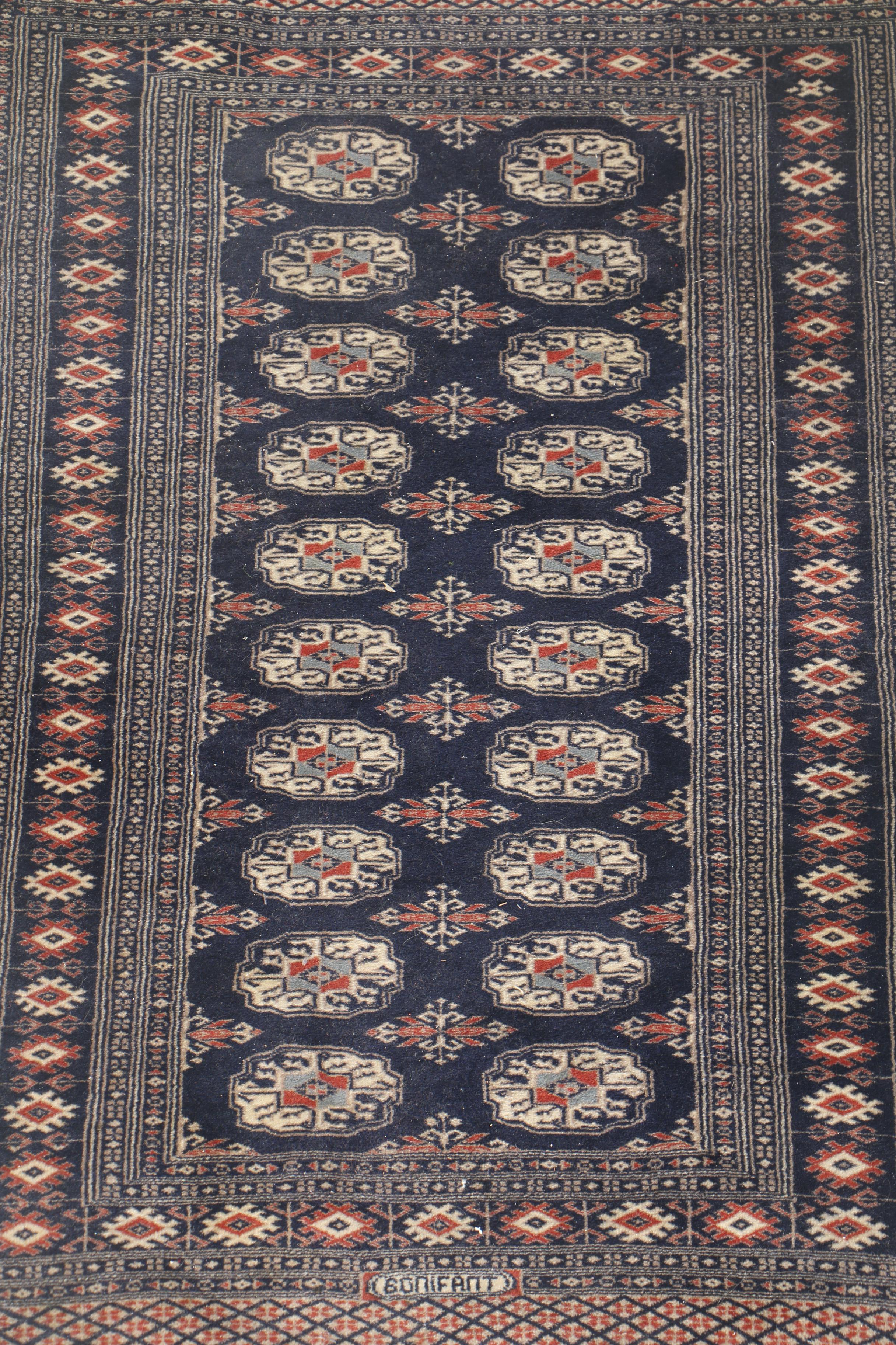Hand-Knotted Signed Turkmen Bokhara Area Rug in Blue