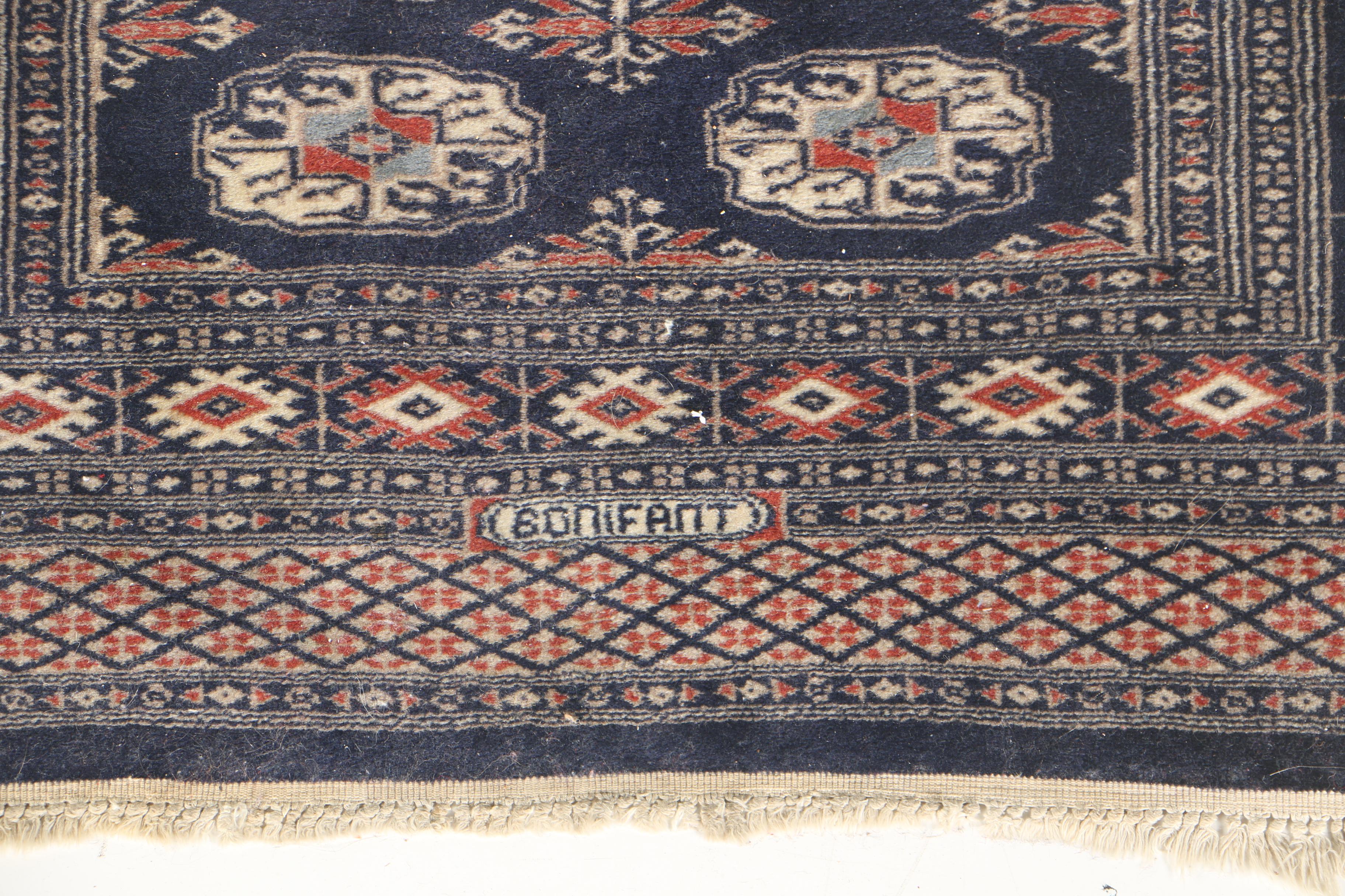 Hand-Knotted Signed Turkmen Bokhara Area Rug in Blue