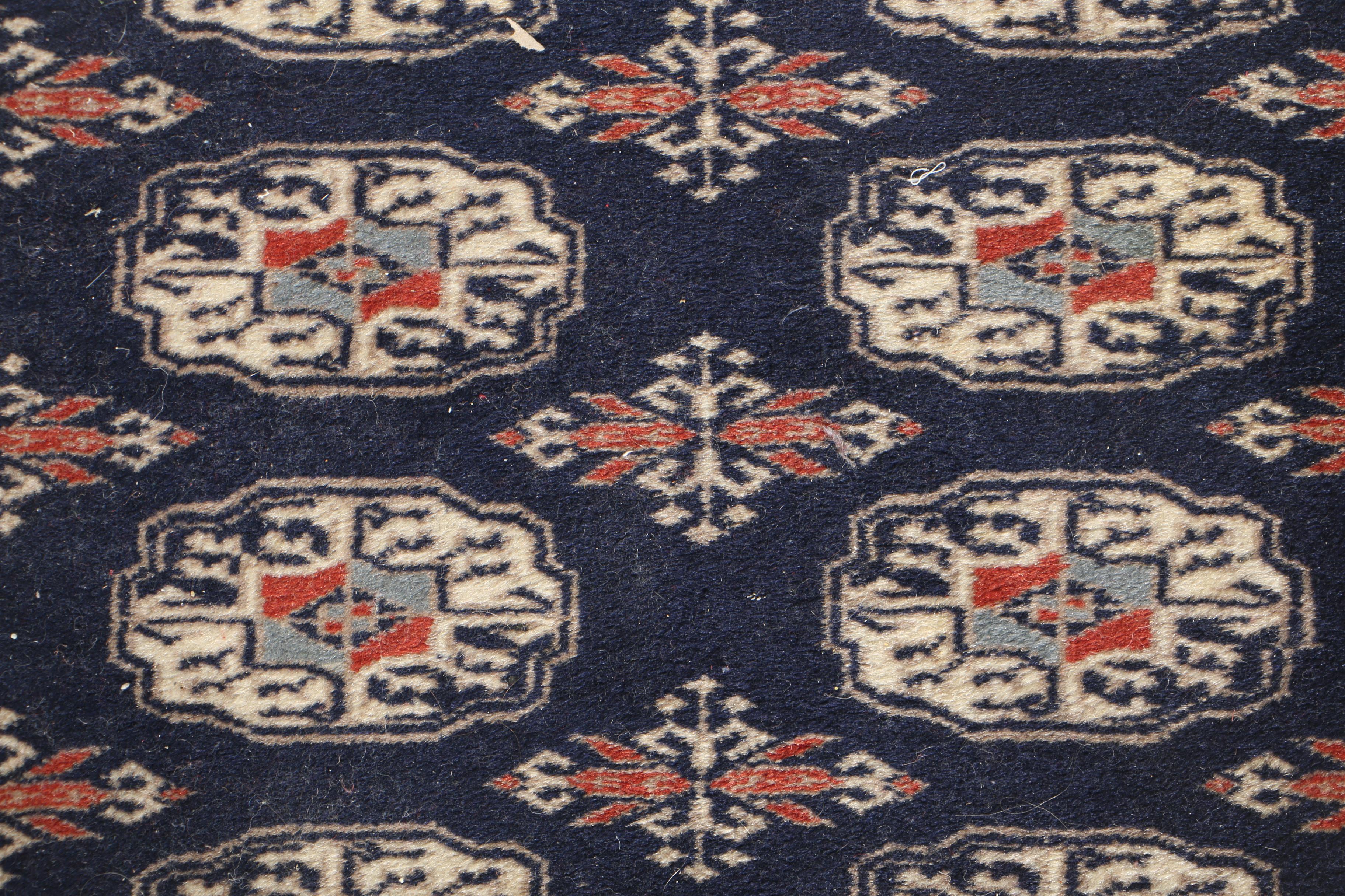 Hand-Knotted Signed Turkmen Bokhara Area Rug in Blue