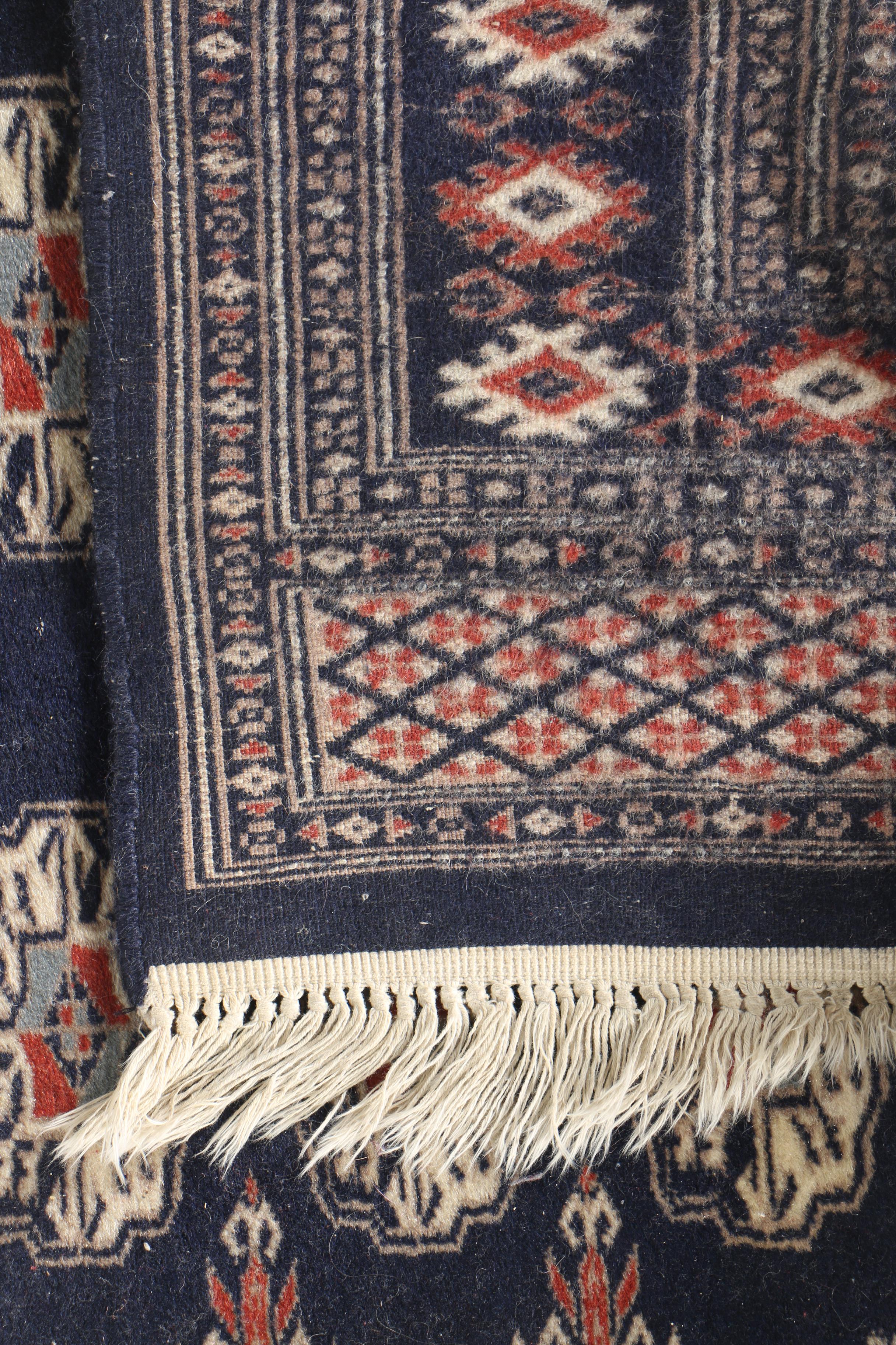 Hand-Knotted Signed Turkmen Bokhara Area Rug in Blue