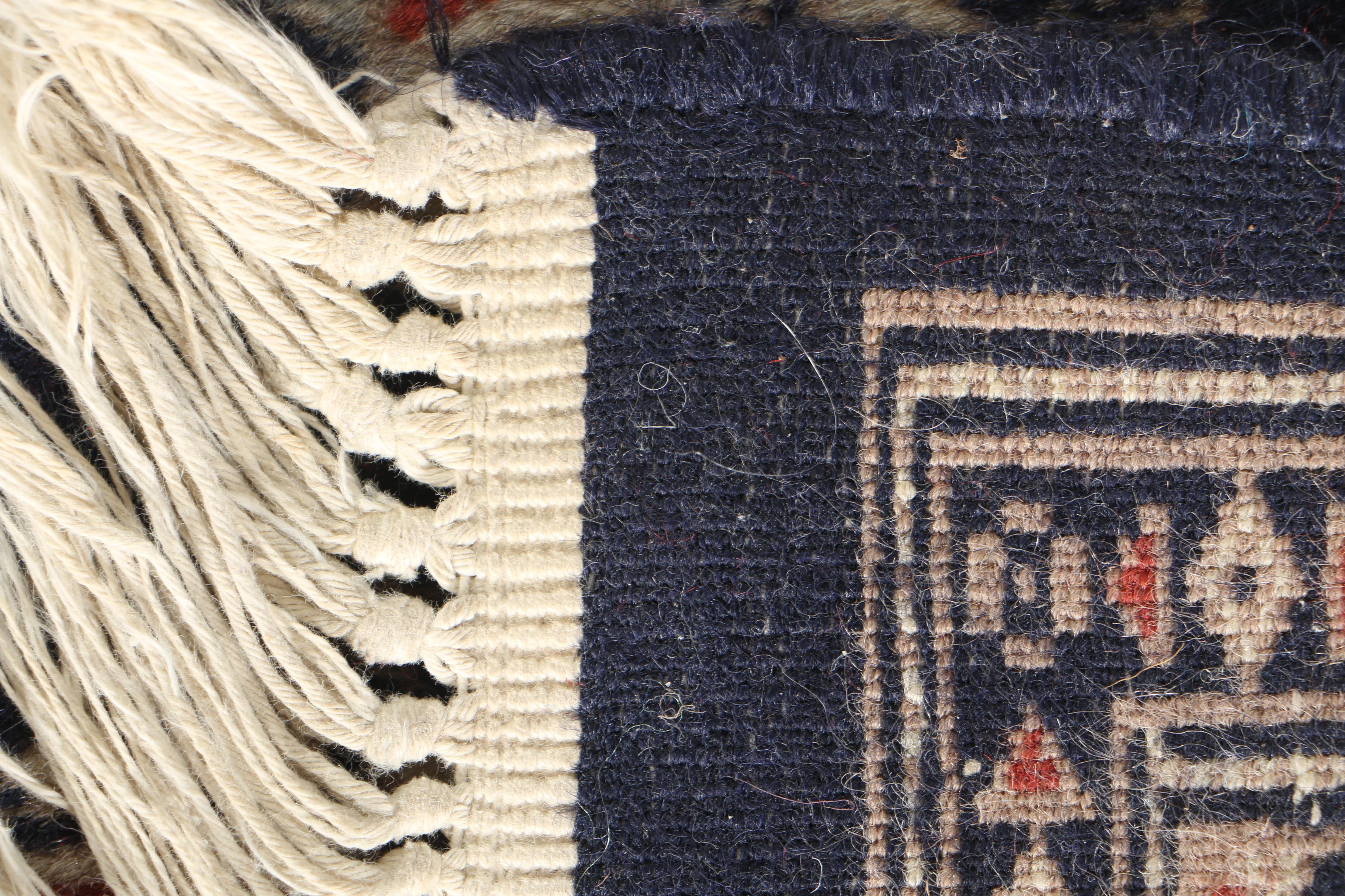 Hand-Knotted Signed Turkmen Bokhara Area Rug in Blue