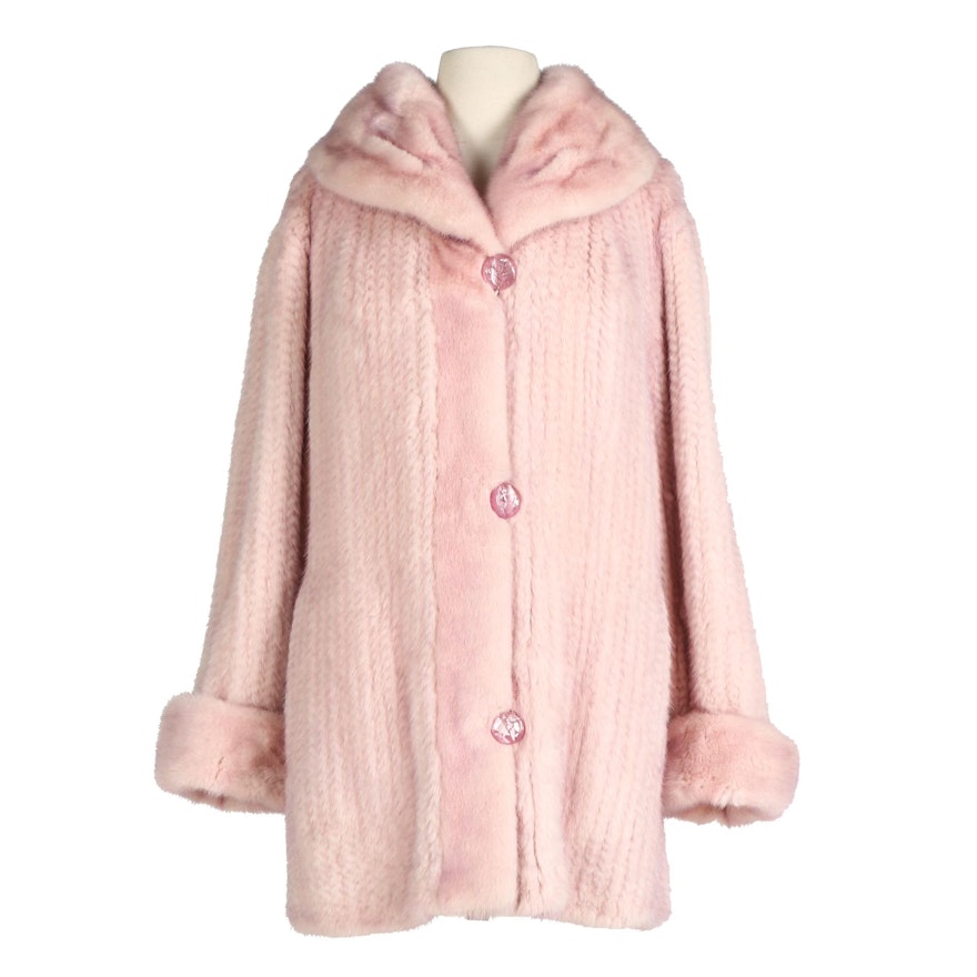 Pink Knit Mink Fur Jacket