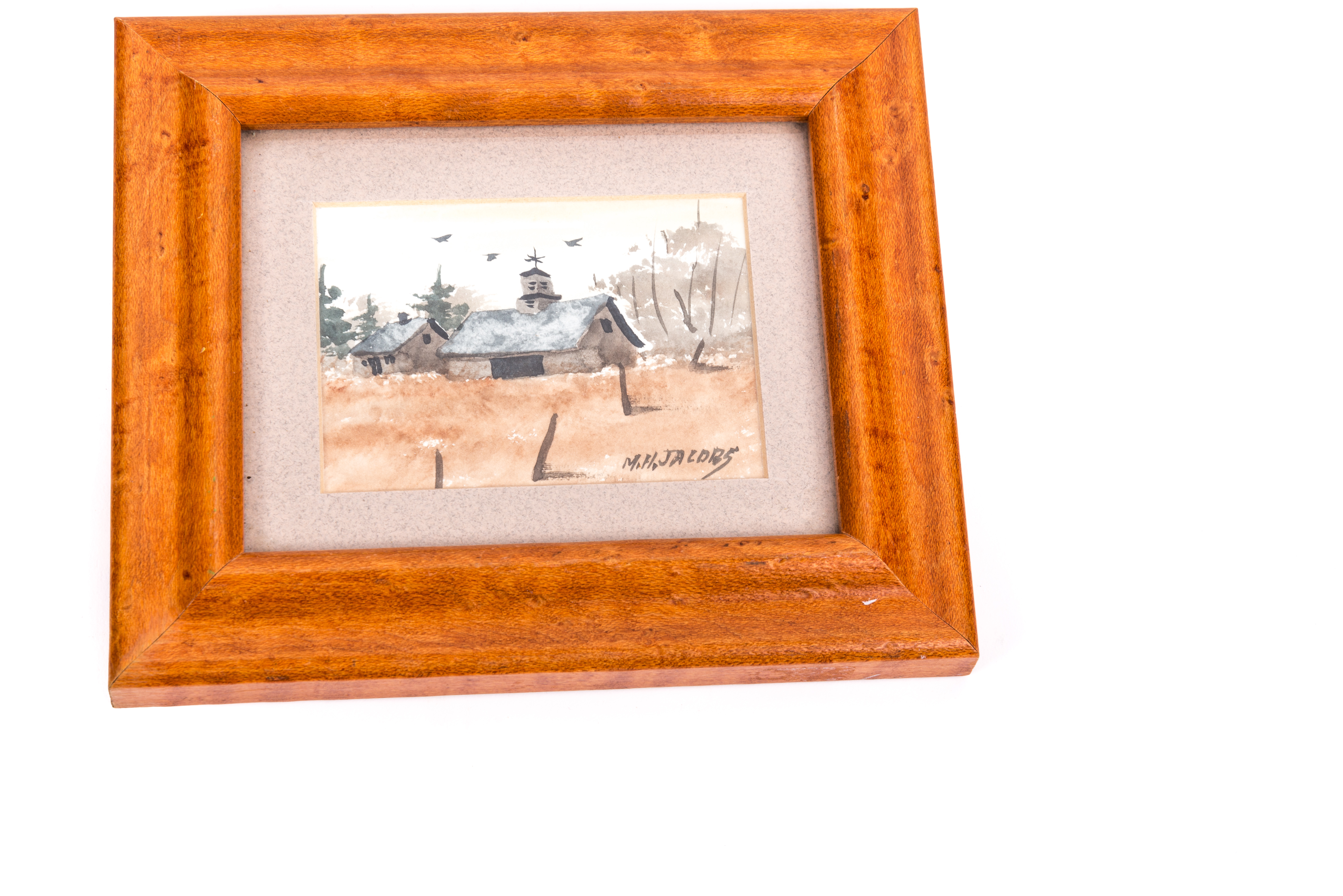 M. H. Jacobs Miniature Watercolor Painting of Barn
