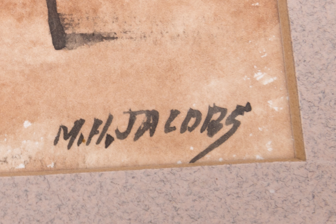 M. H. Jacobs Miniature Watercolor Painting of Barn