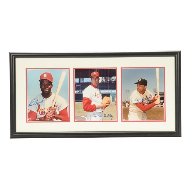 Brock, Carlton and Musial Signed Display   JSA COA