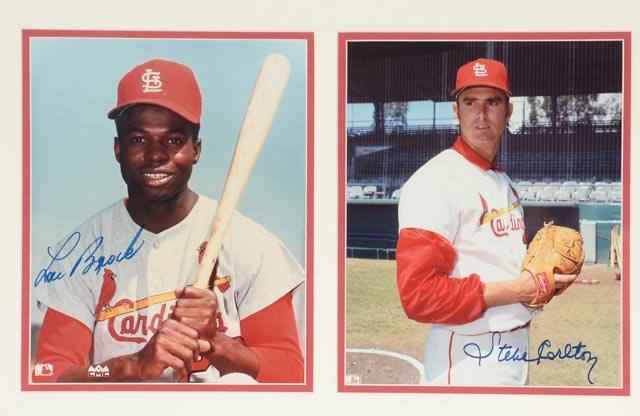 Brock, Carlton and Musial Signed Display   JSA COA