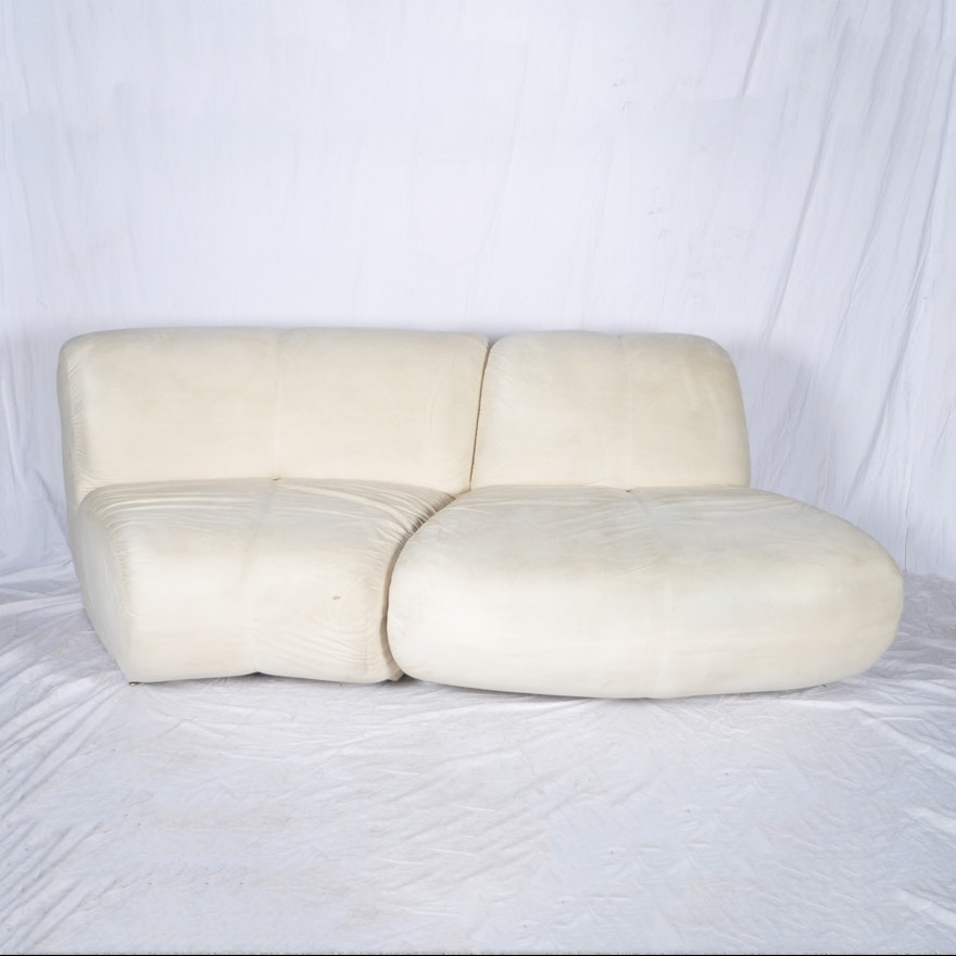 Pair of Faux Suede Sectional Sofas