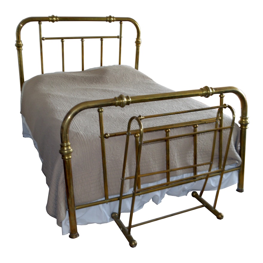 Vintage Queen Size Brass Bed Frame With Brass Quilt Rack