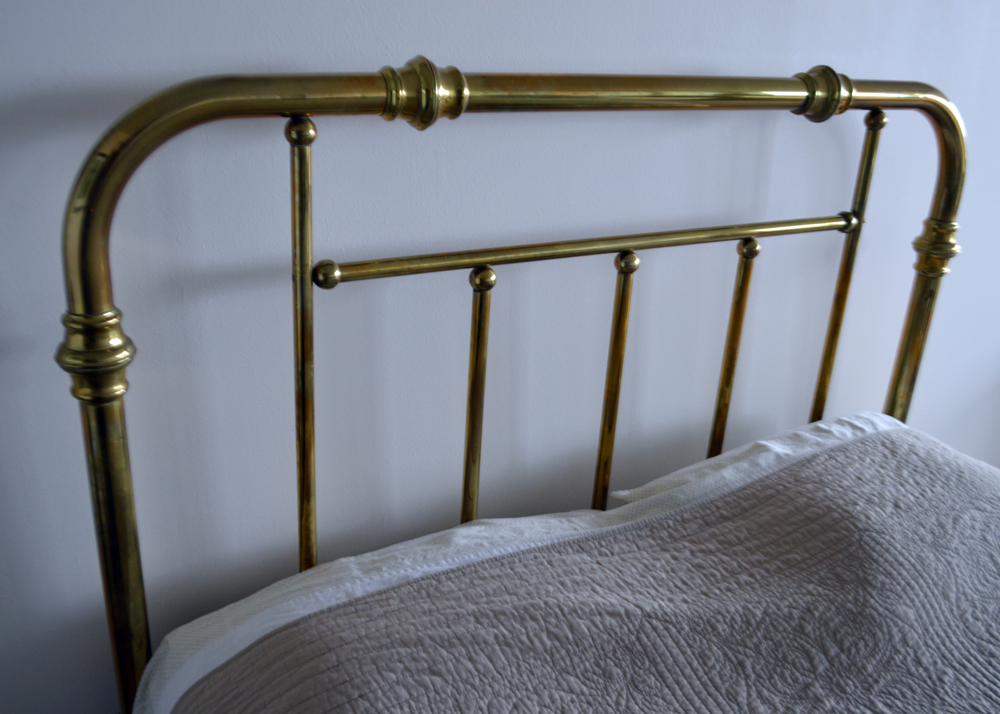 Vintage Queen Size Brass Bed Frame With Brass Quilt Rack