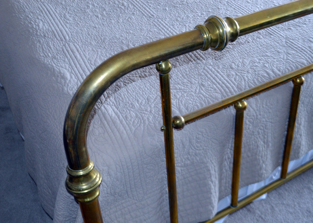 Vintage Queen Size Brass Bed Frame With Brass Quilt Rack