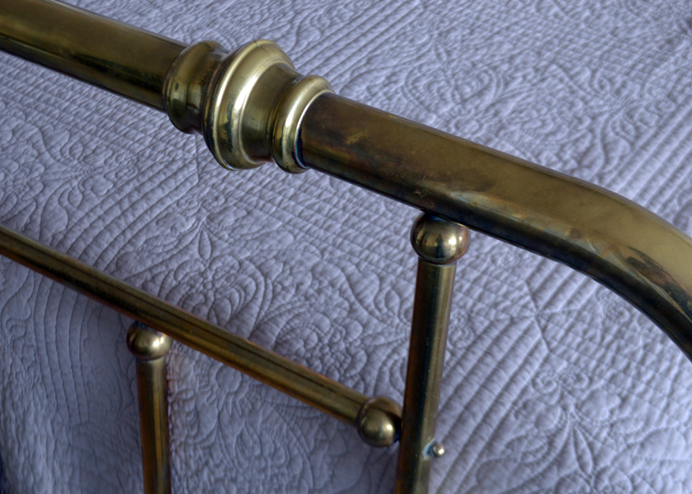 Vintage Queen Size Brass Bed Frame With Brass Quilt Rack