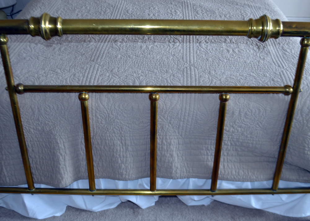 Vintage Queen Size Brass Bed Frame With Brass Quilt Rack