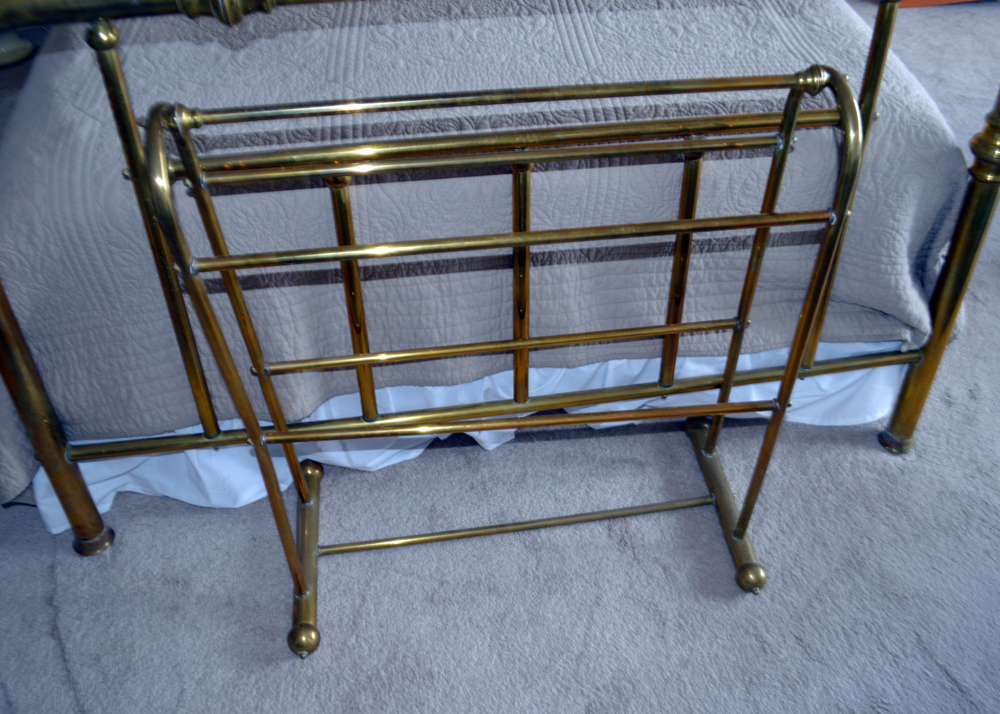 Vintage Queen Size Brass Bed Frame With Brass Quilt Rack