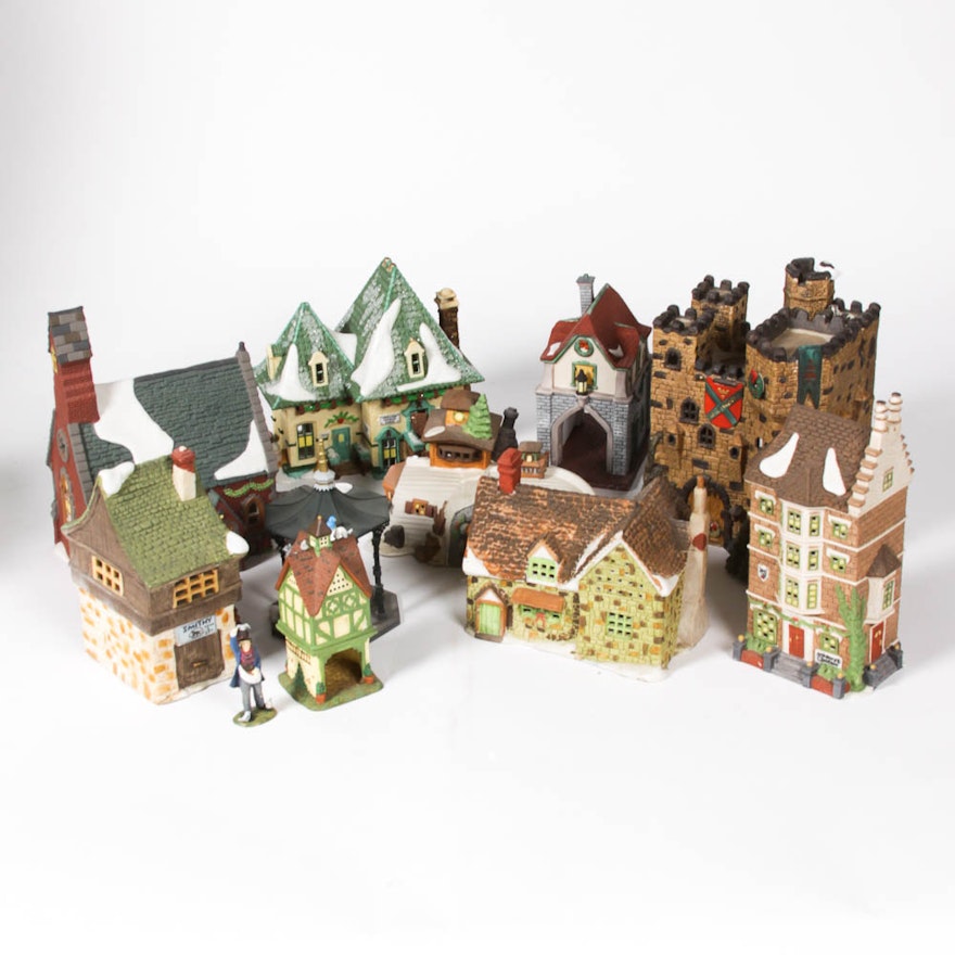 Group of Ten Department 56 Figurines and Buildings