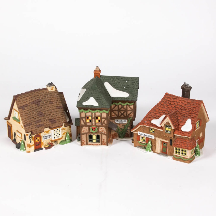 Set of Three Department 56 Shop Building Figurines