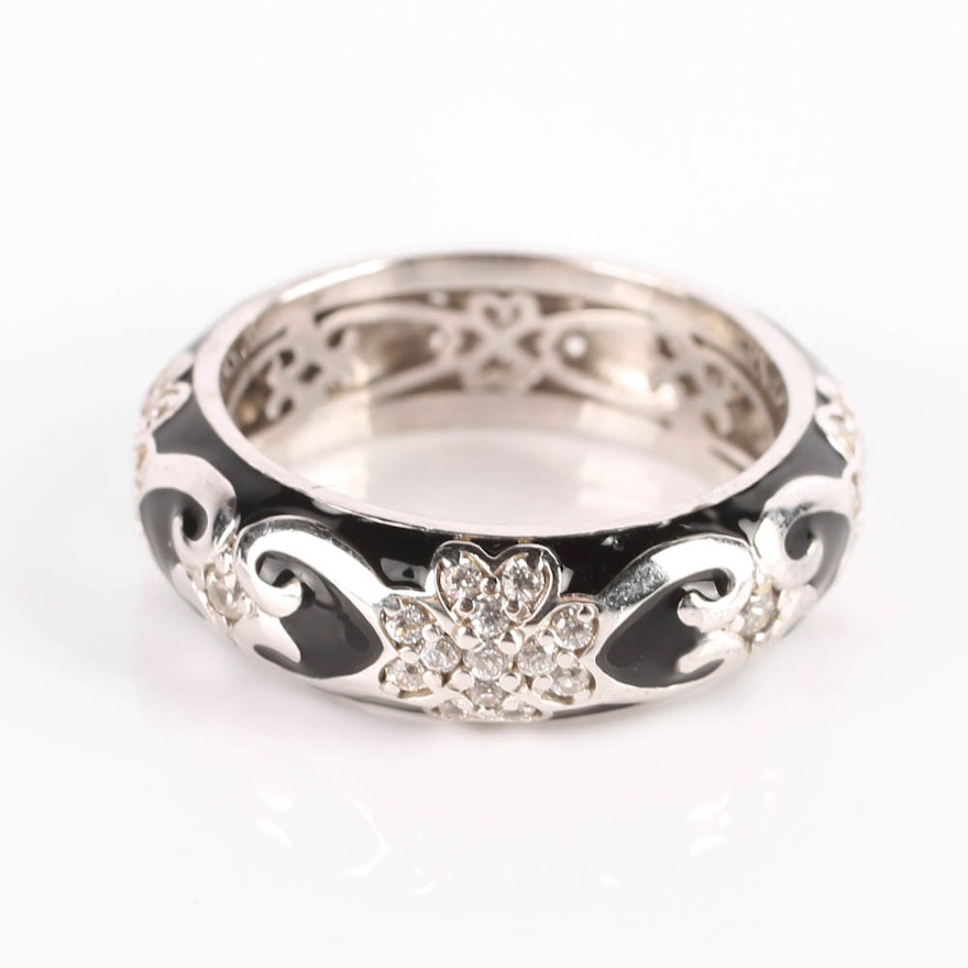 Sterling Silver Black Enamel and Cubic Zirconia Band
