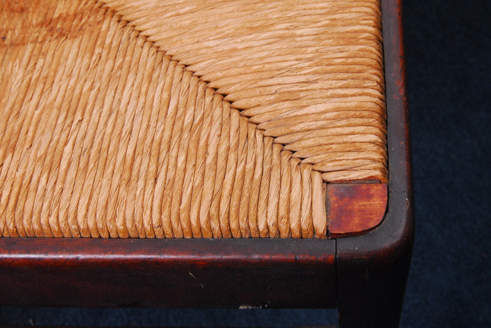 Pair of Oak Chairs and Stool With Rush Seats