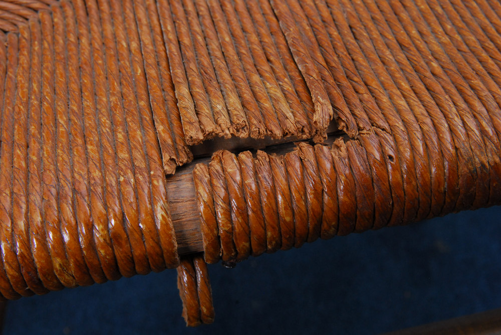 Pair of Oak Chairs and Stool With Rush Seats