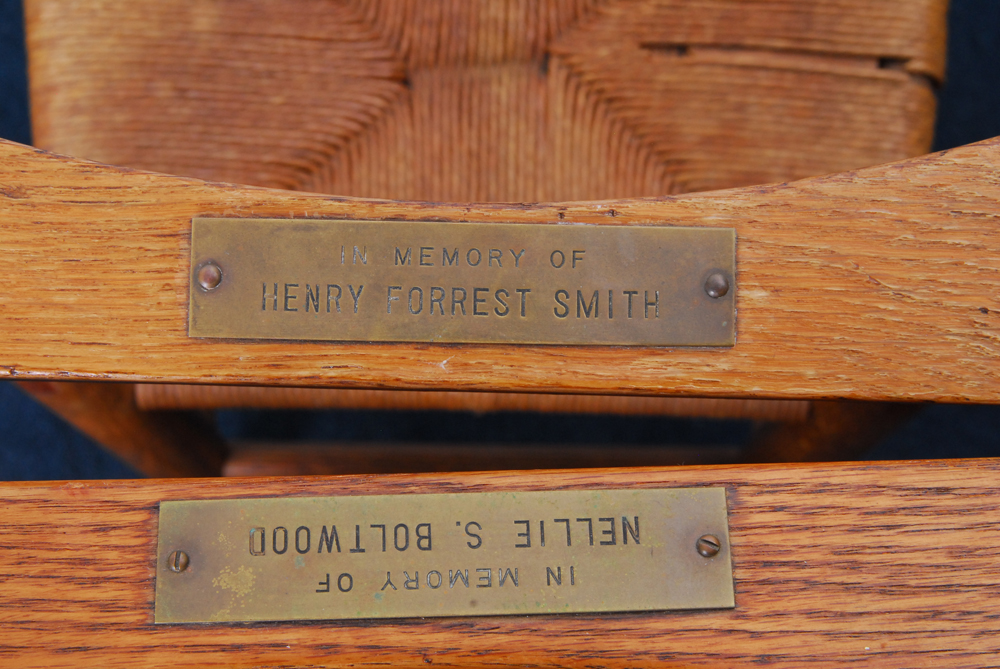 Pair of Oak Chairs and Stool With Rush Seats