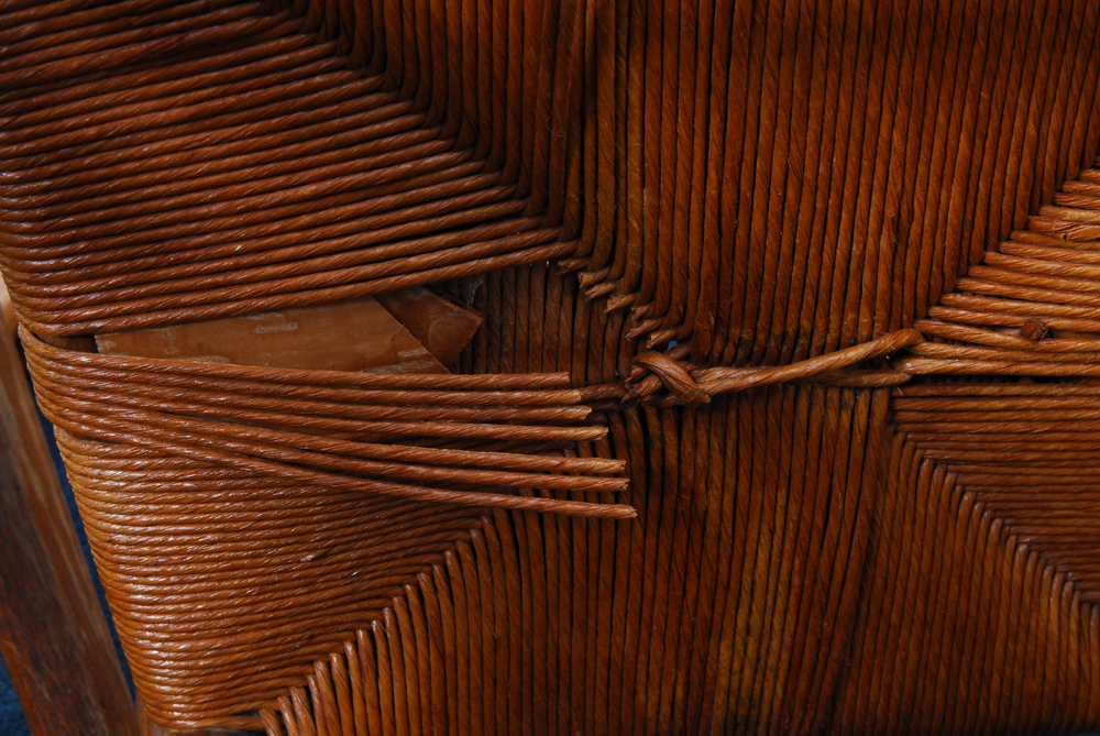 Pair of Oak Chairs and Stool With Rush Seats