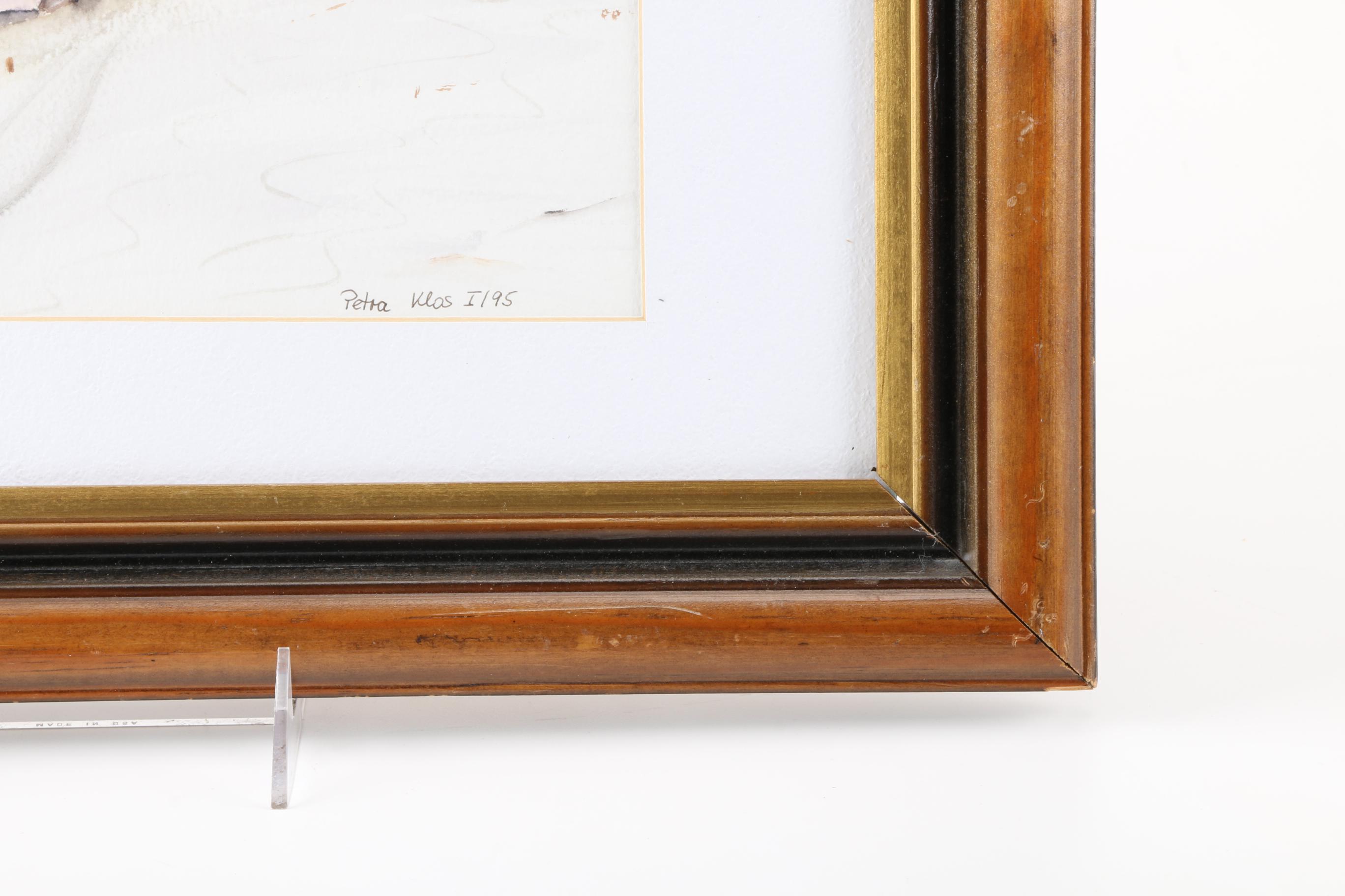 1995 Petra Klas Watercolor of a Winter Landscape