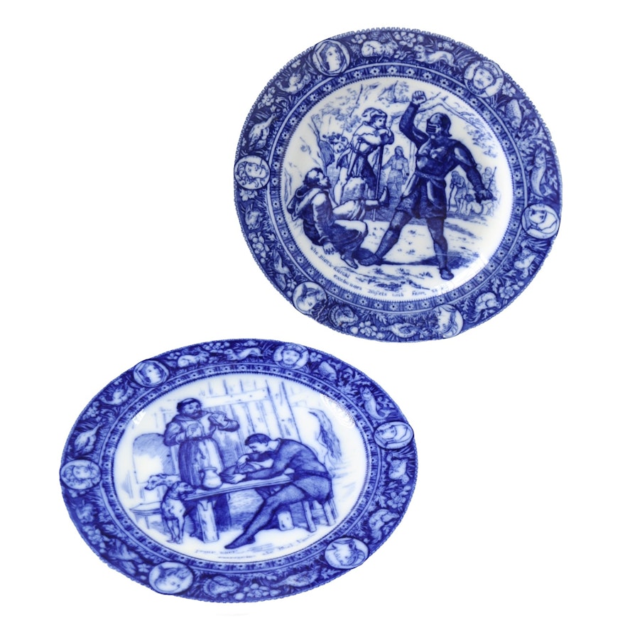 Vintage Wedgwood Flow Blue "Ivanhoe" and "Friar Tuck" Plates