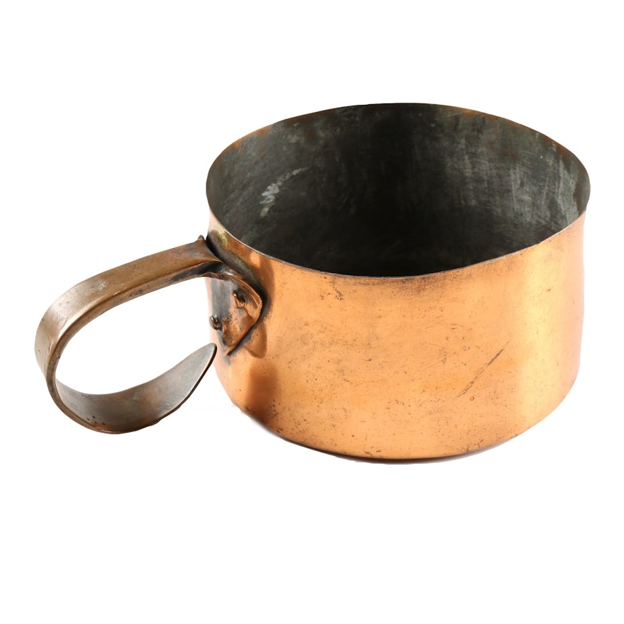 Antique Copper Pan with Hand Wrought Curled Handle