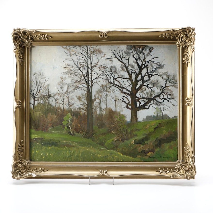 Framed Original Oil Painting of Trees