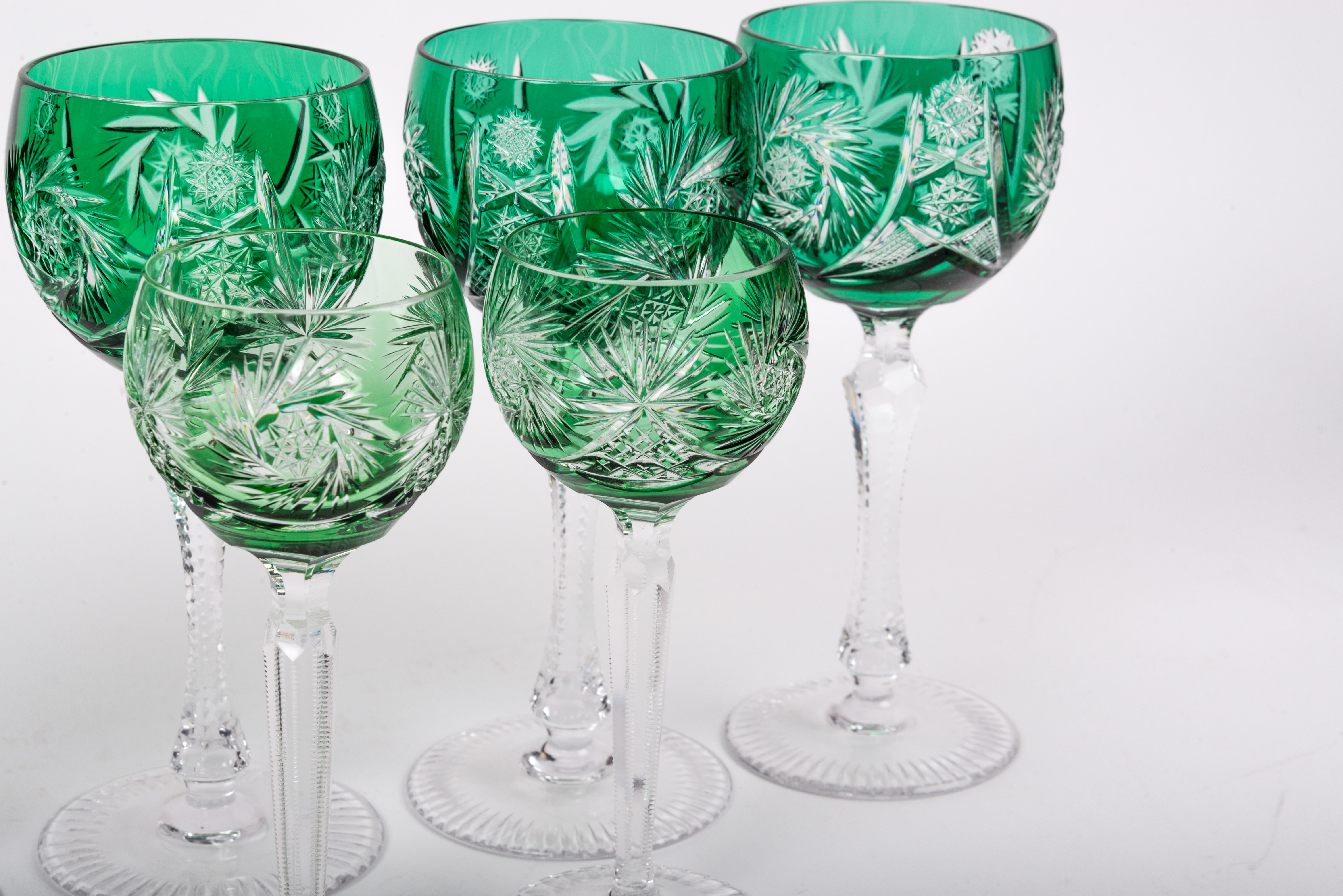 Vintage Bohemian Emerald Green Crystal Stemware
