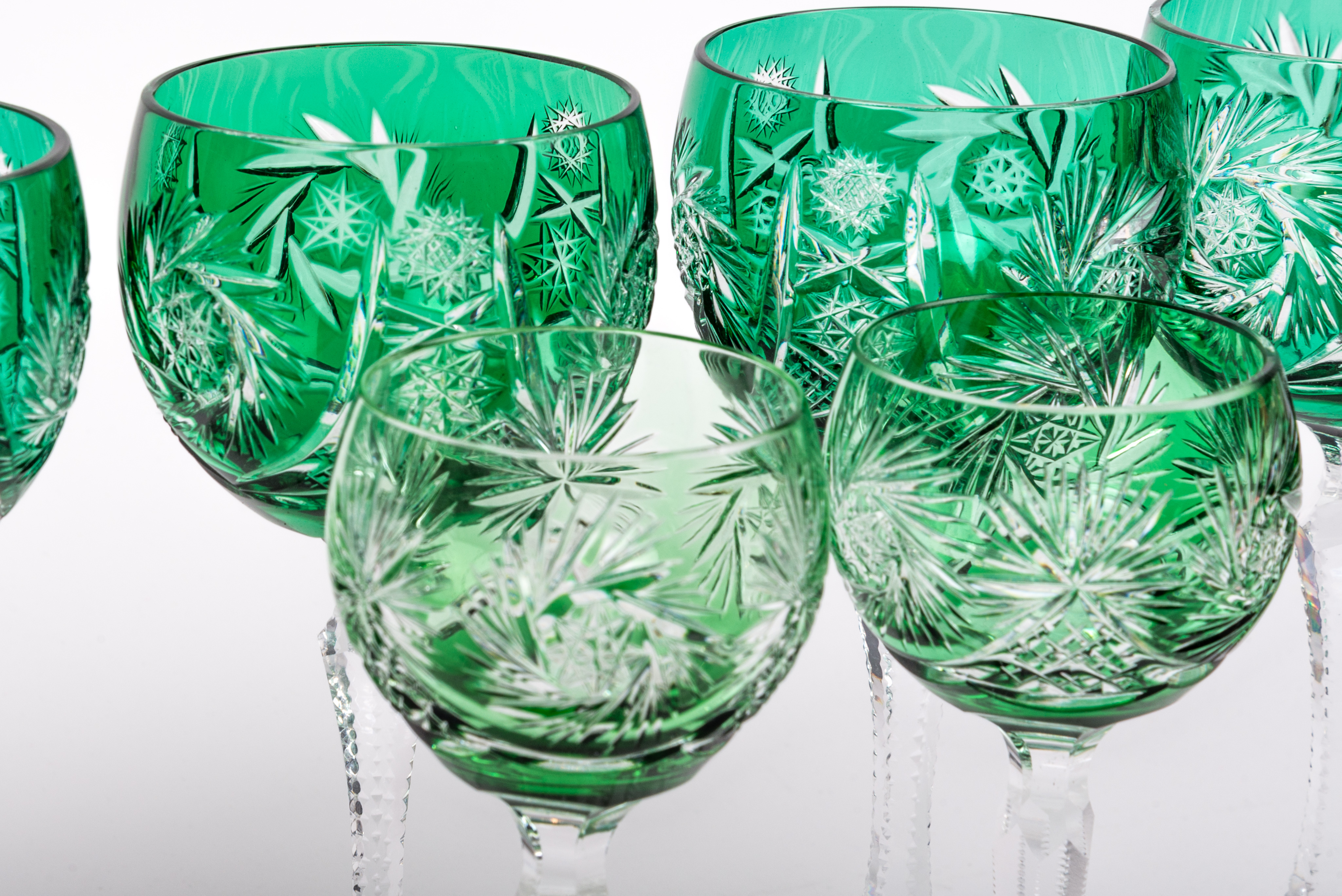 Vintage Bohemian Emerald Green Crystal Stemware