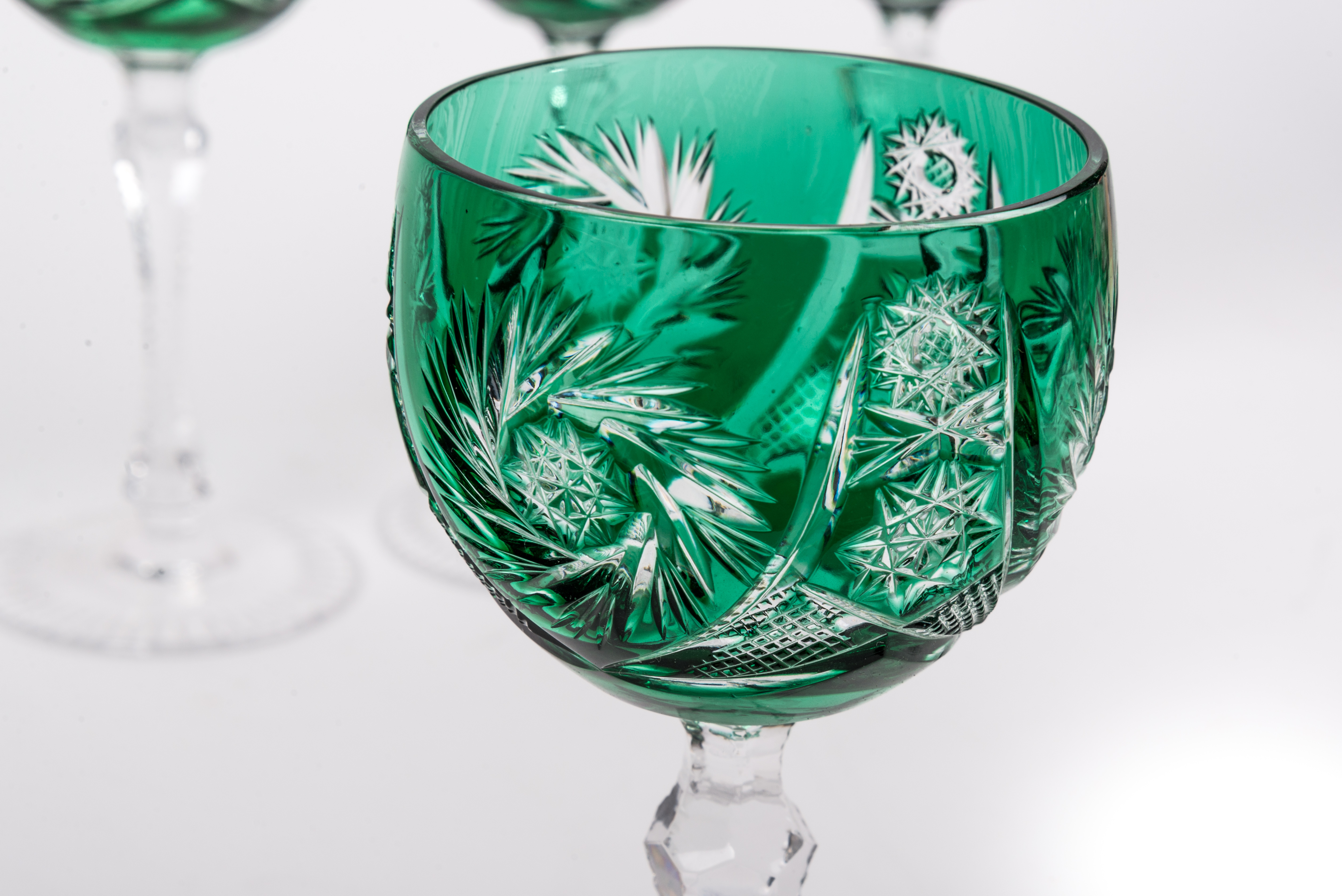 Vintage Bohemian Emerald Green Crystal Stemware