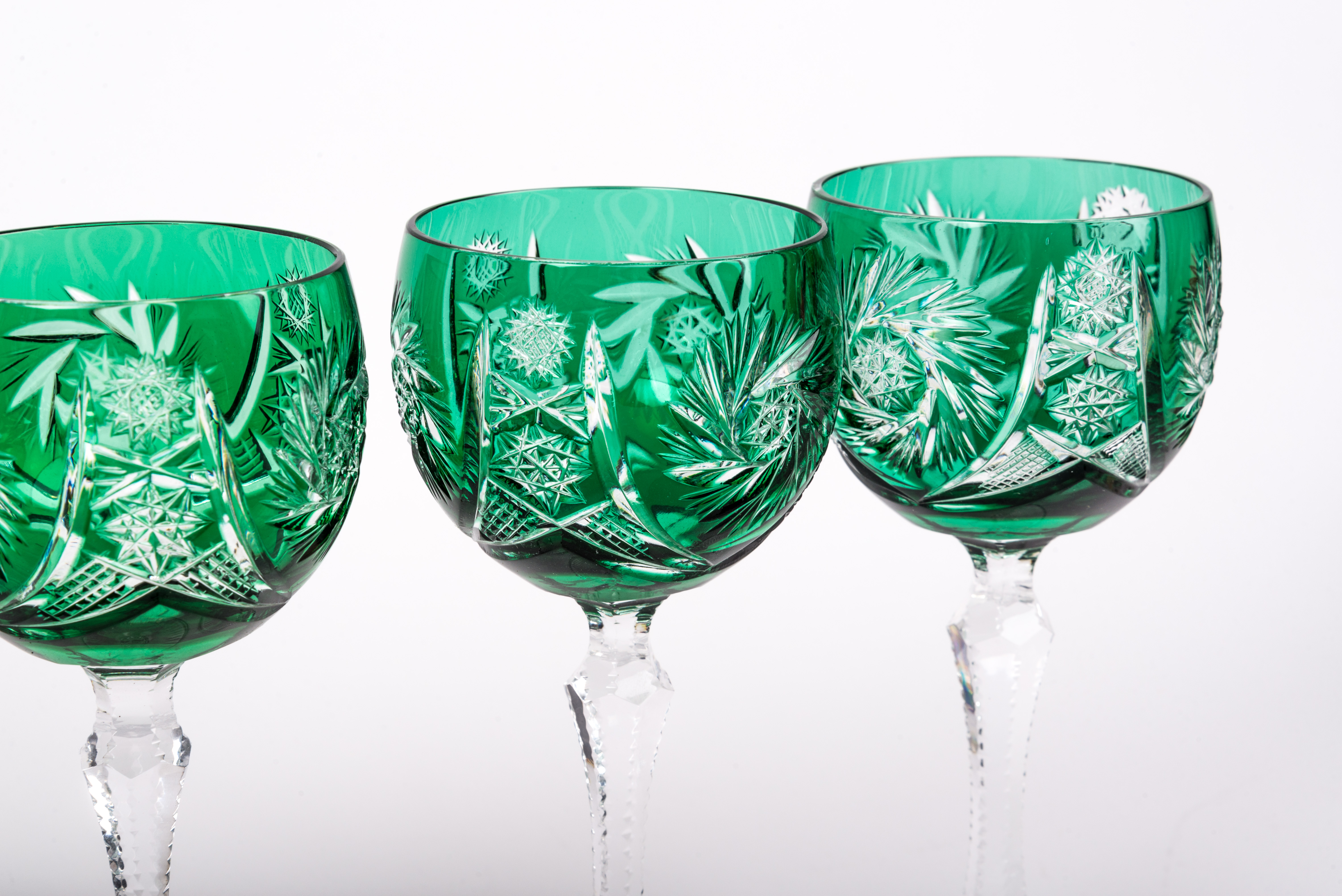 Vintage Bohemian Emerald Green Crystal Stemware