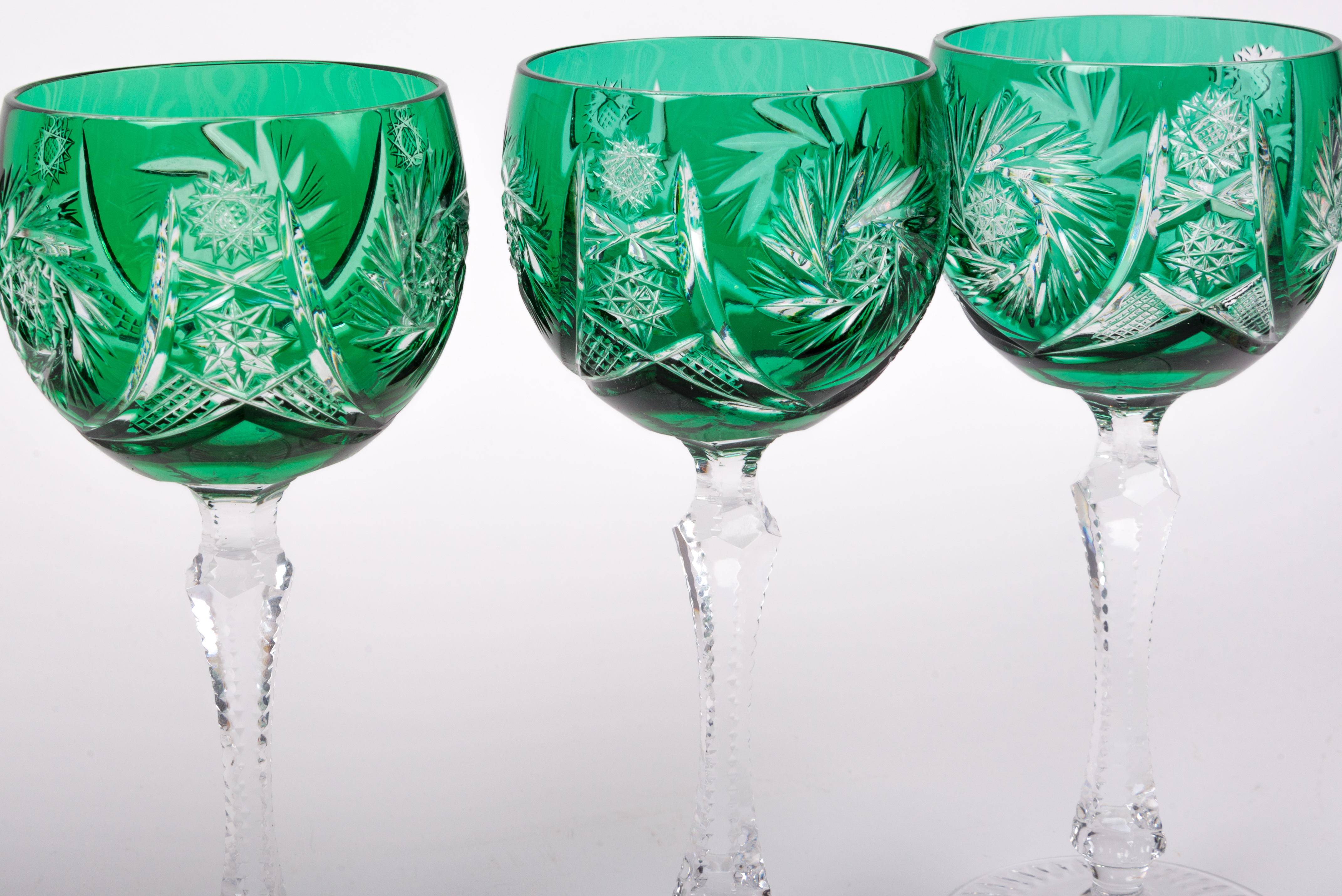 Vintage Bohemian Emerald Green Crystal Stemware