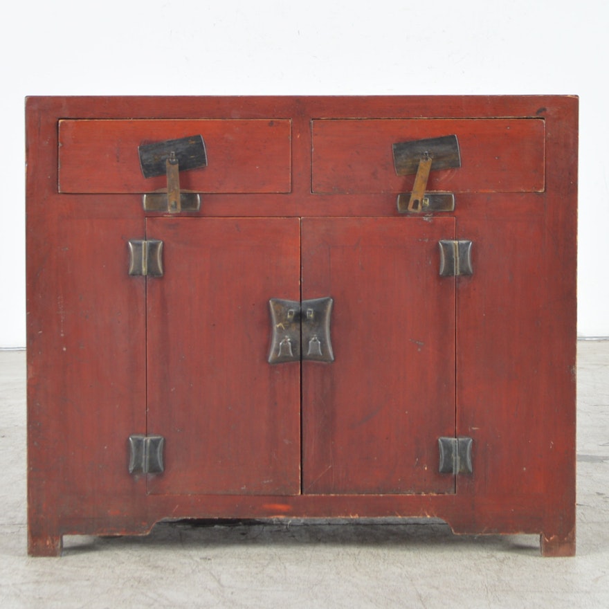 Chinese Inspired Red Painted Cabinet