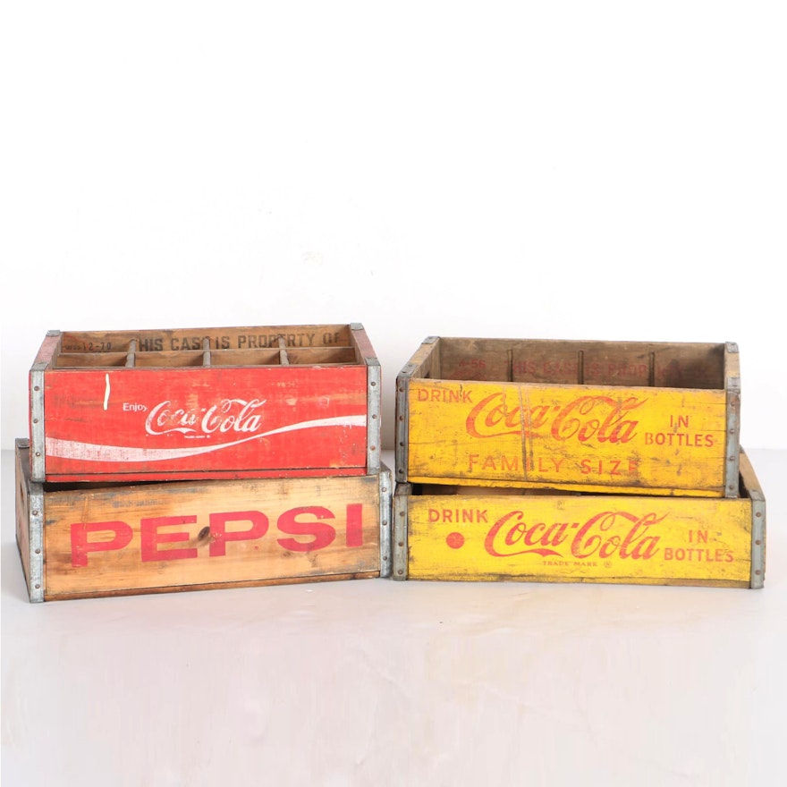 Four Vintage Coke & Pepsi Crates
