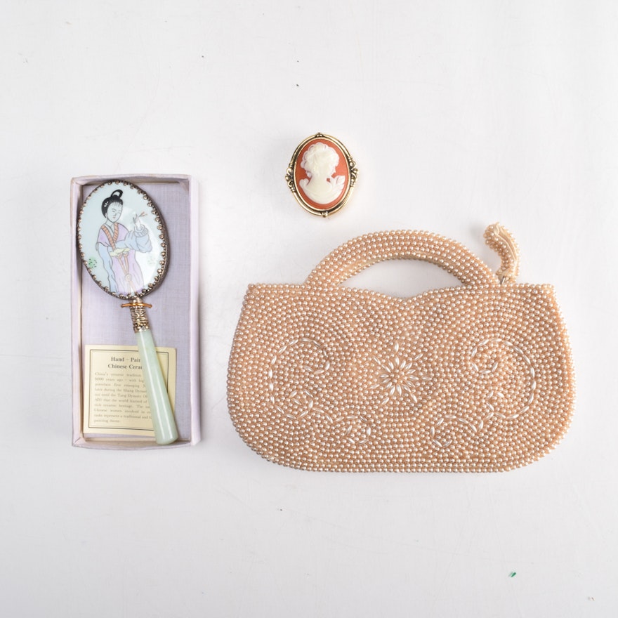 VIntage Beaded Purse, Mirror and Pill Box