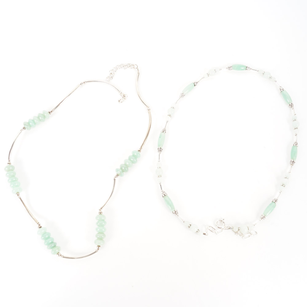 Two Sterling Silver Necklaces with Jade Beads