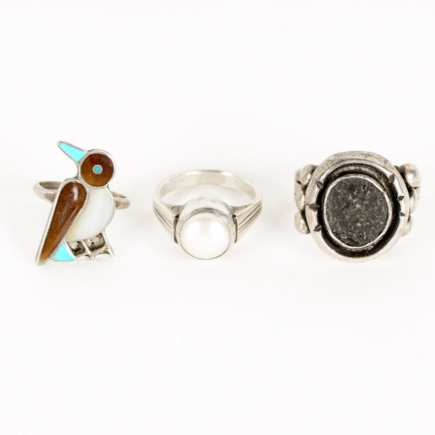 Three Silver and Stone Rings