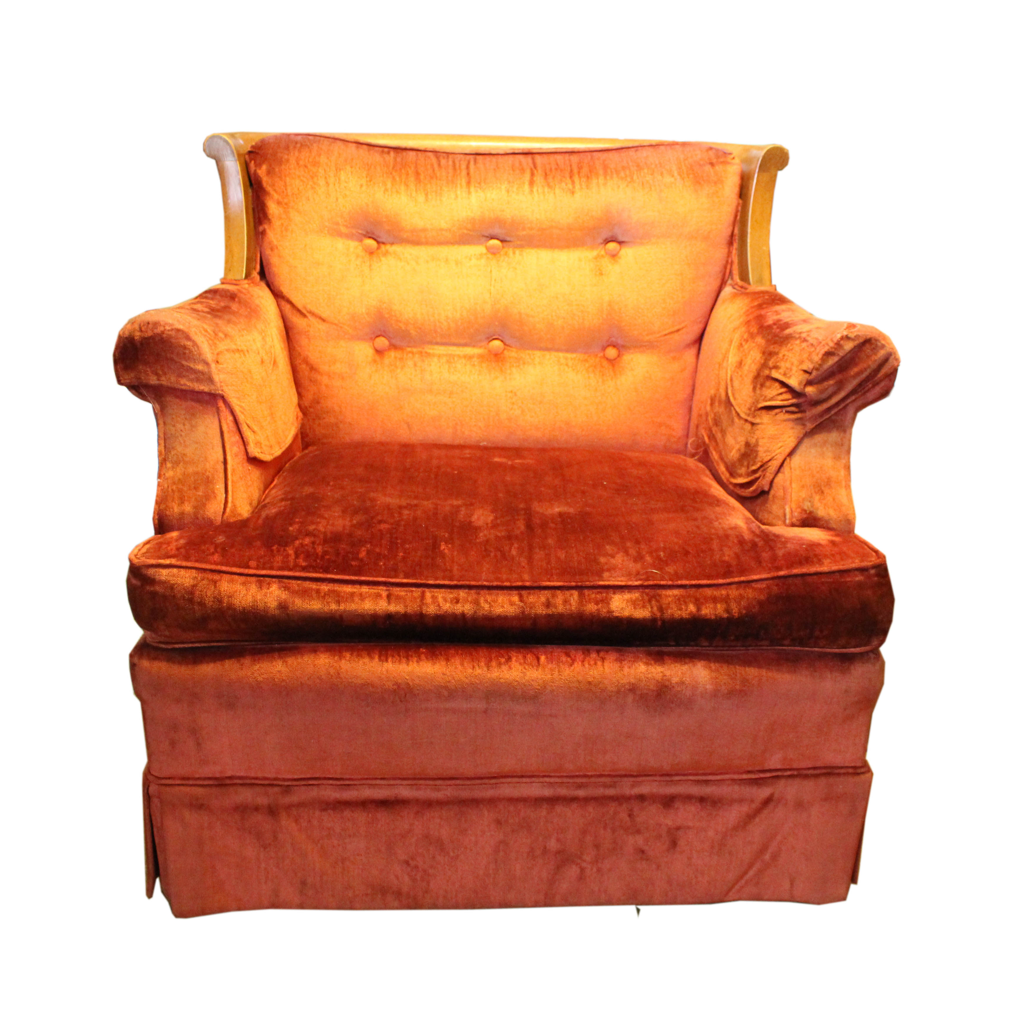 Vintage Red Velvet Upholstered Armchair