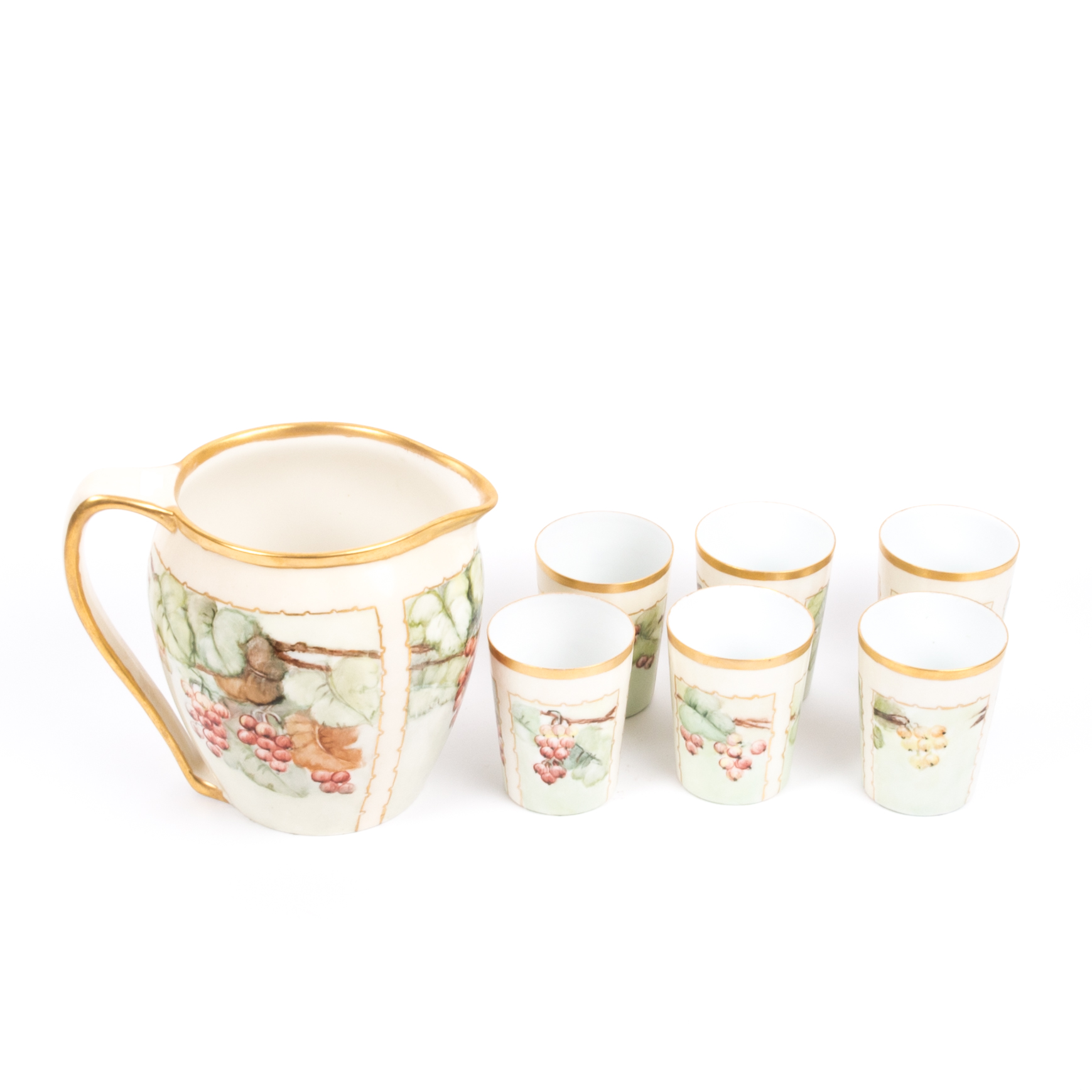 Willets Belleek Cider Pitcher with Limoges La Seynie cups