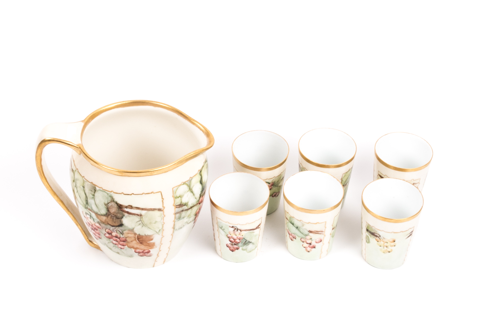 Willets Belleek Cider Pitcher with Limoges La Seynie cups